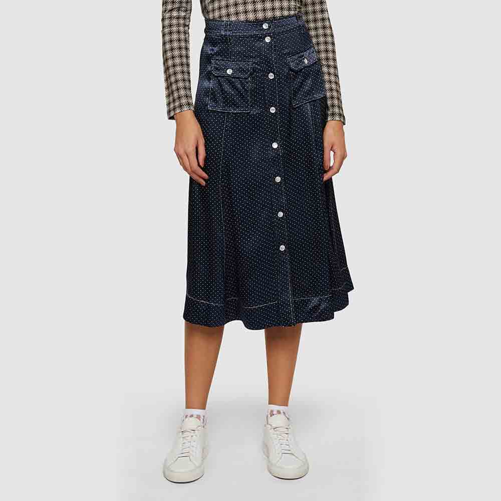 

Ganni Blue Polka Dot Satin Midi Skirt DK 32