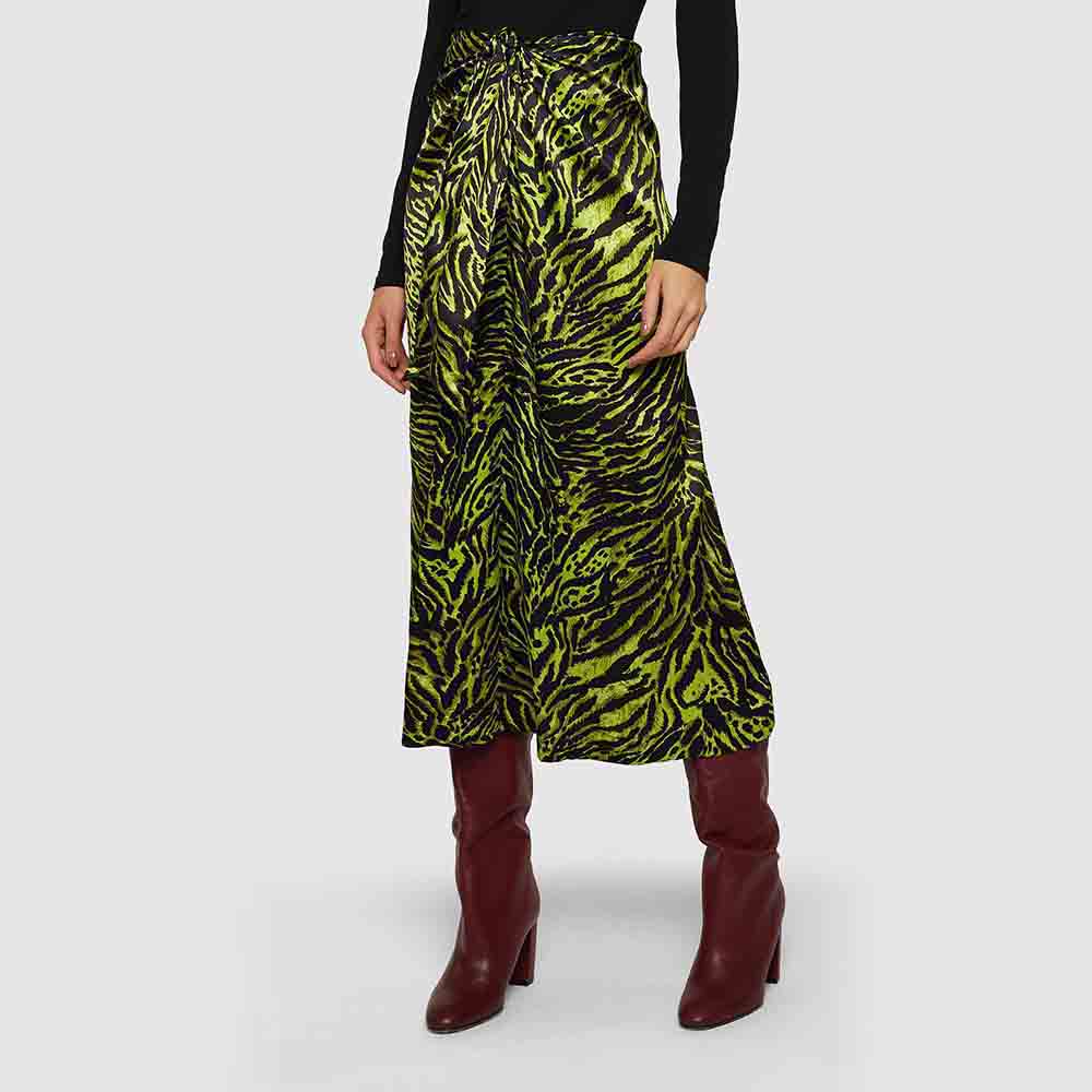 

Ganni Green Tiger Print Silk-Blend Wrap Skirt DK 42