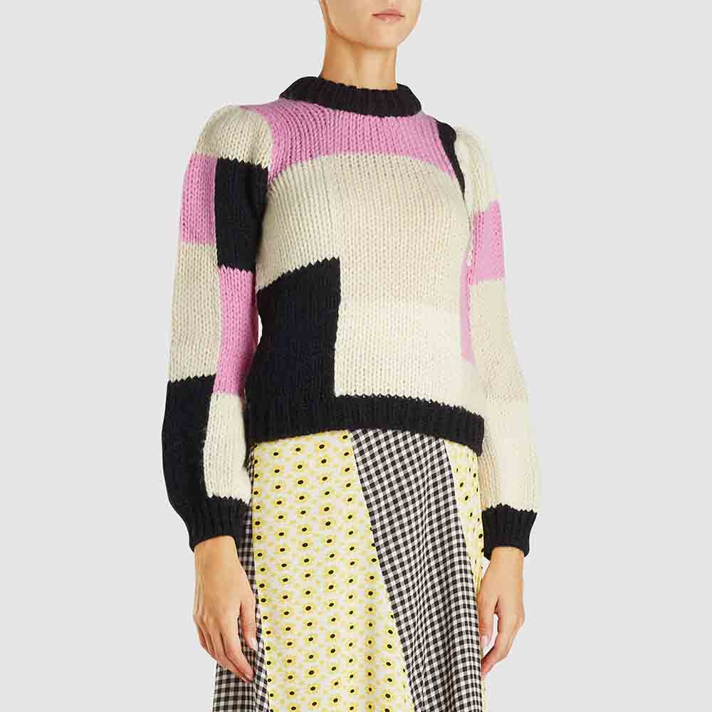 

Ganni Multicoloured Colour-Block Merino Wool and Alpaca-Blend Sweater, Multicolor