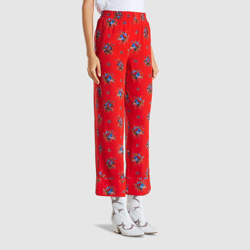 

Ganni Red Kochhar Floral Silk Trousers DK 36