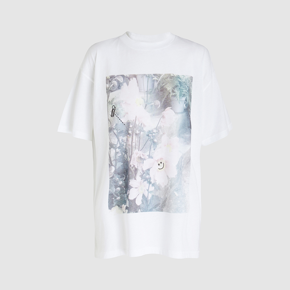 Pre Owned Ganni White Davis Flower Print Graphic T-shirt M/L