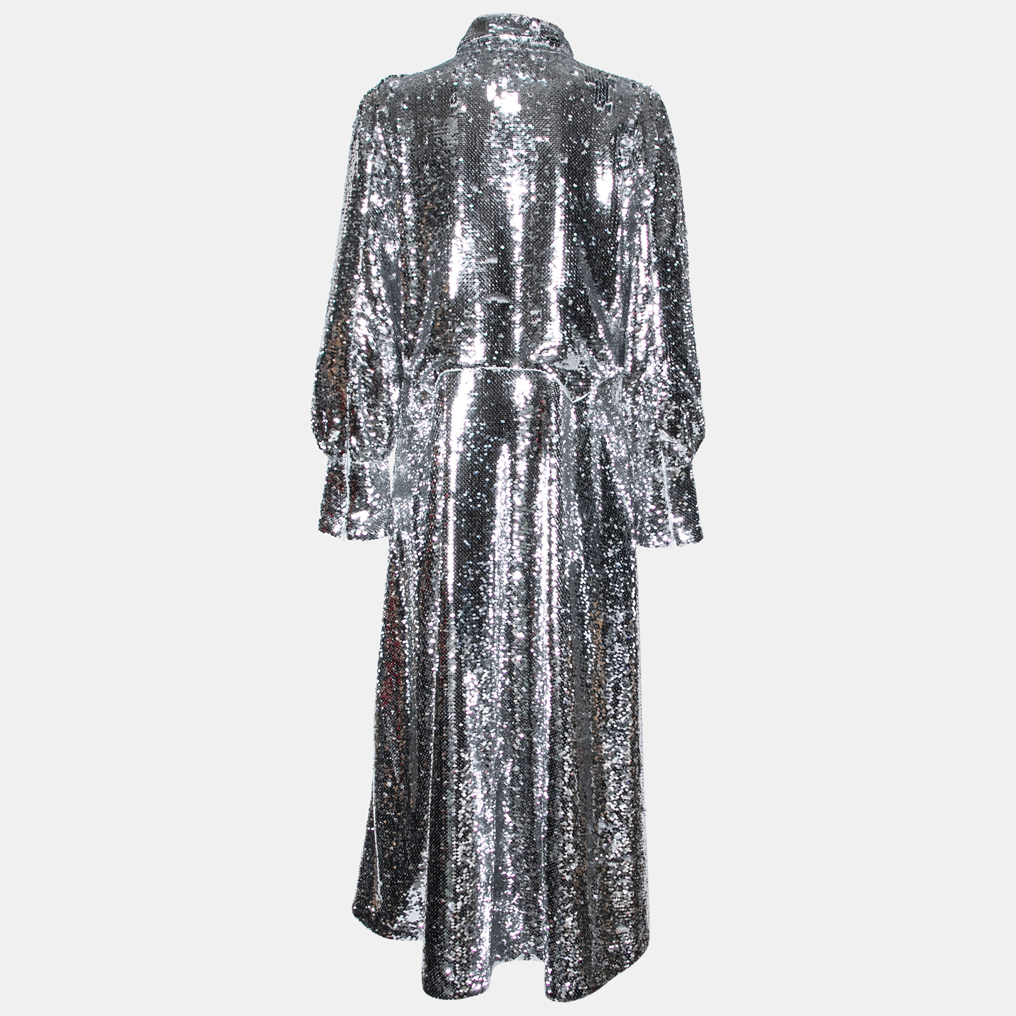 

Ganni Silver Synthetic Sonora Sequin Collar Maxi Dress