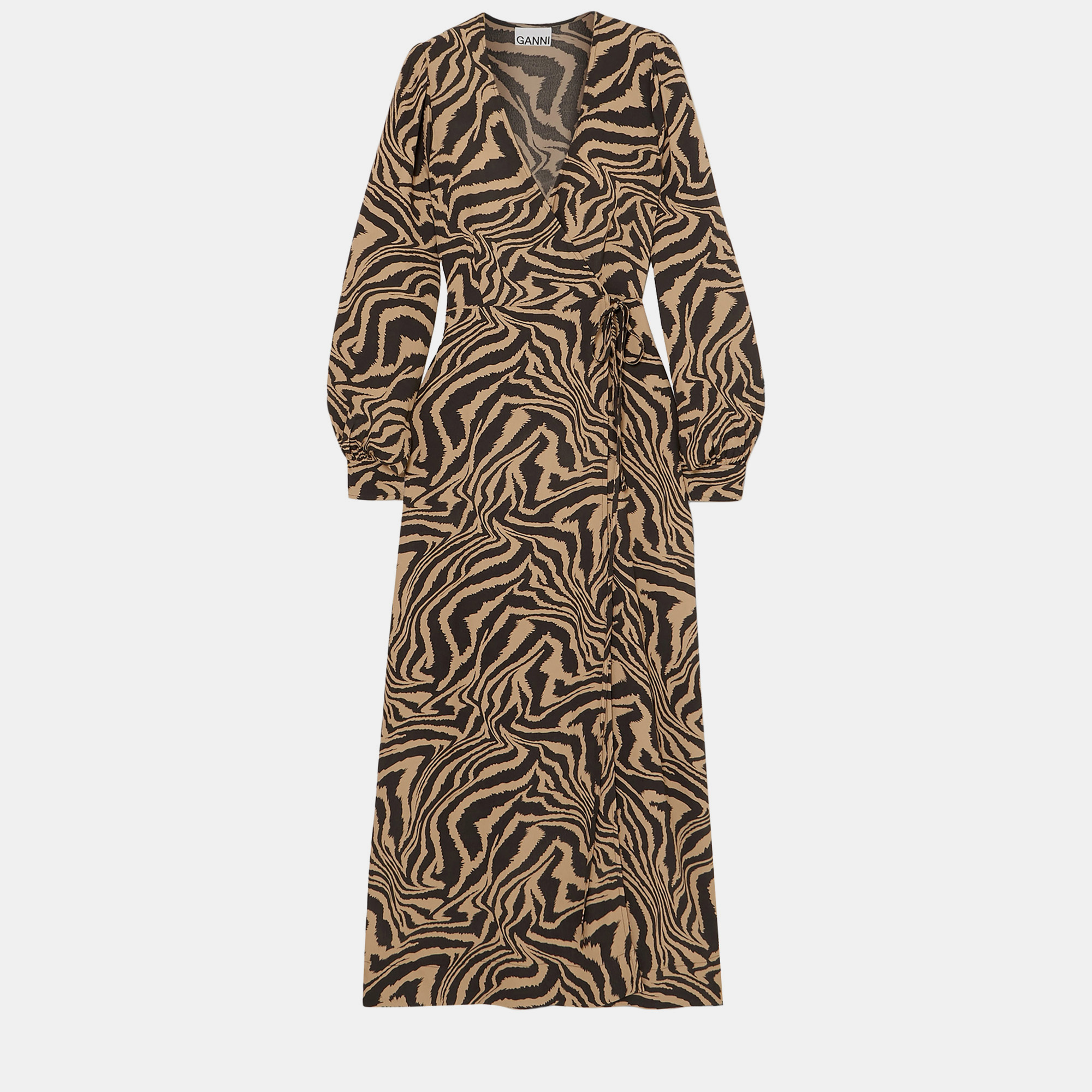 

Ganni Brown/Black Tiger Print Viscose Maxi Dress Size 34