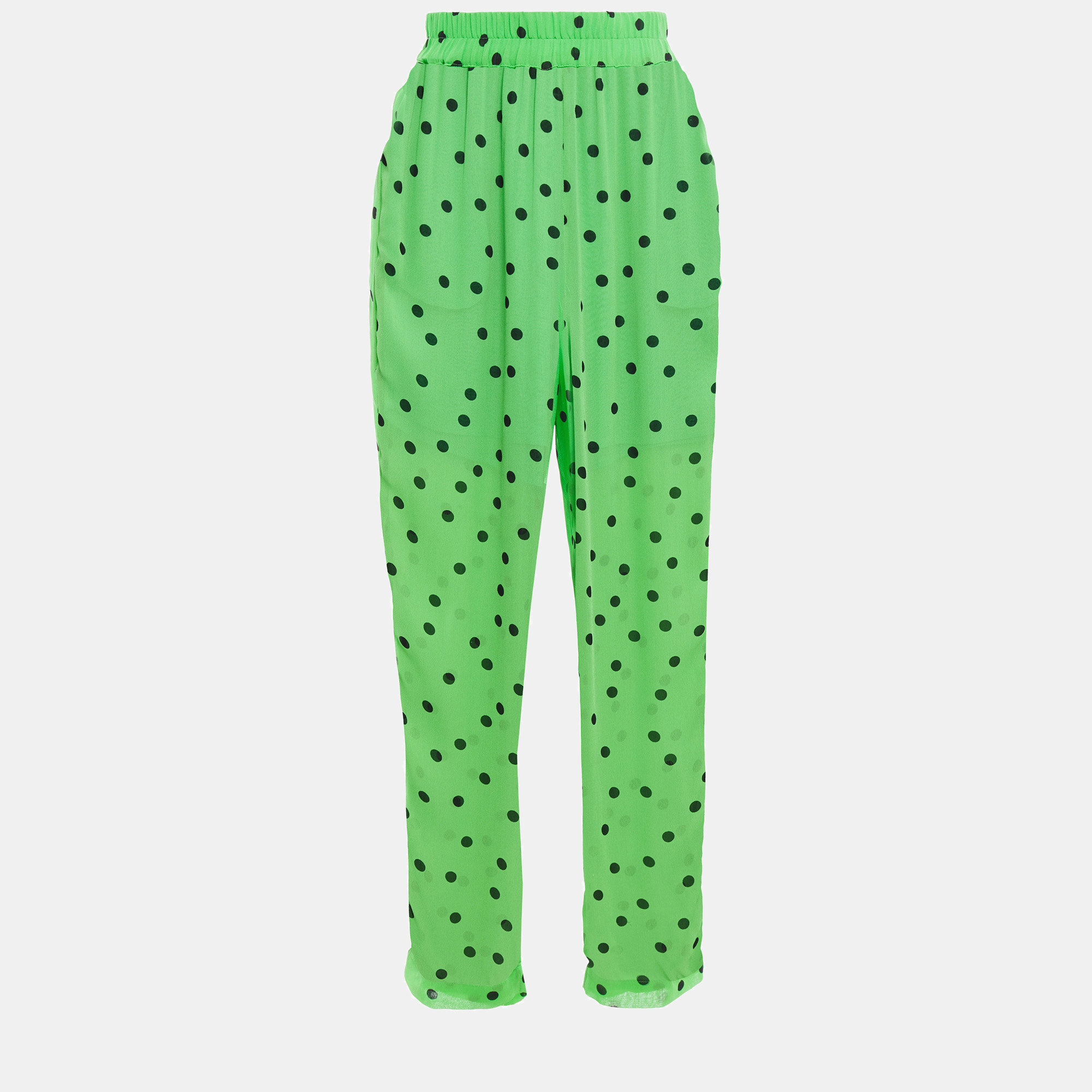 Pre-owned Ganni Green Polka-dot Chiffon Pants Xs (eu 34)