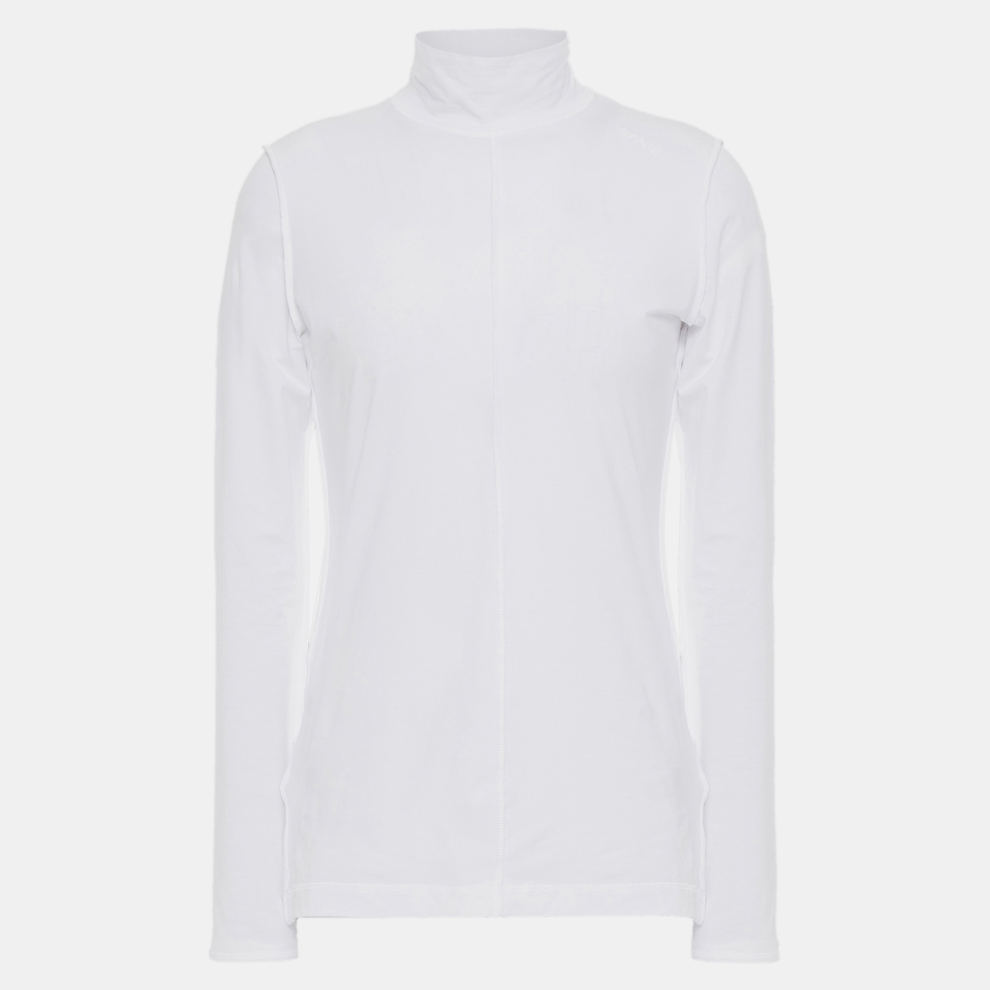 Pre-owned Ganni Cotton Long Sleeved Top 32 In White