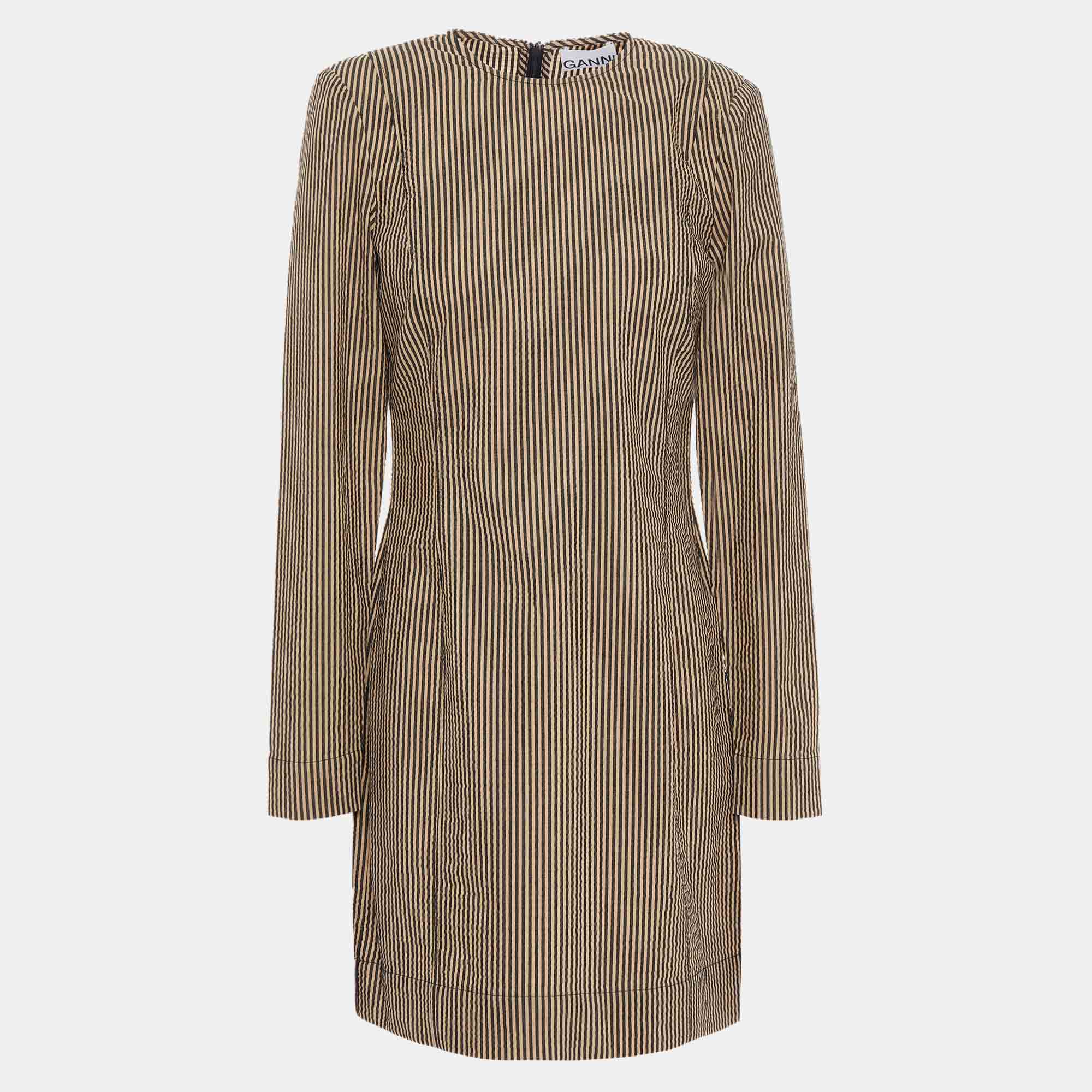 Pre-owned Ganni Cotton Mini Dress 40 In Beige