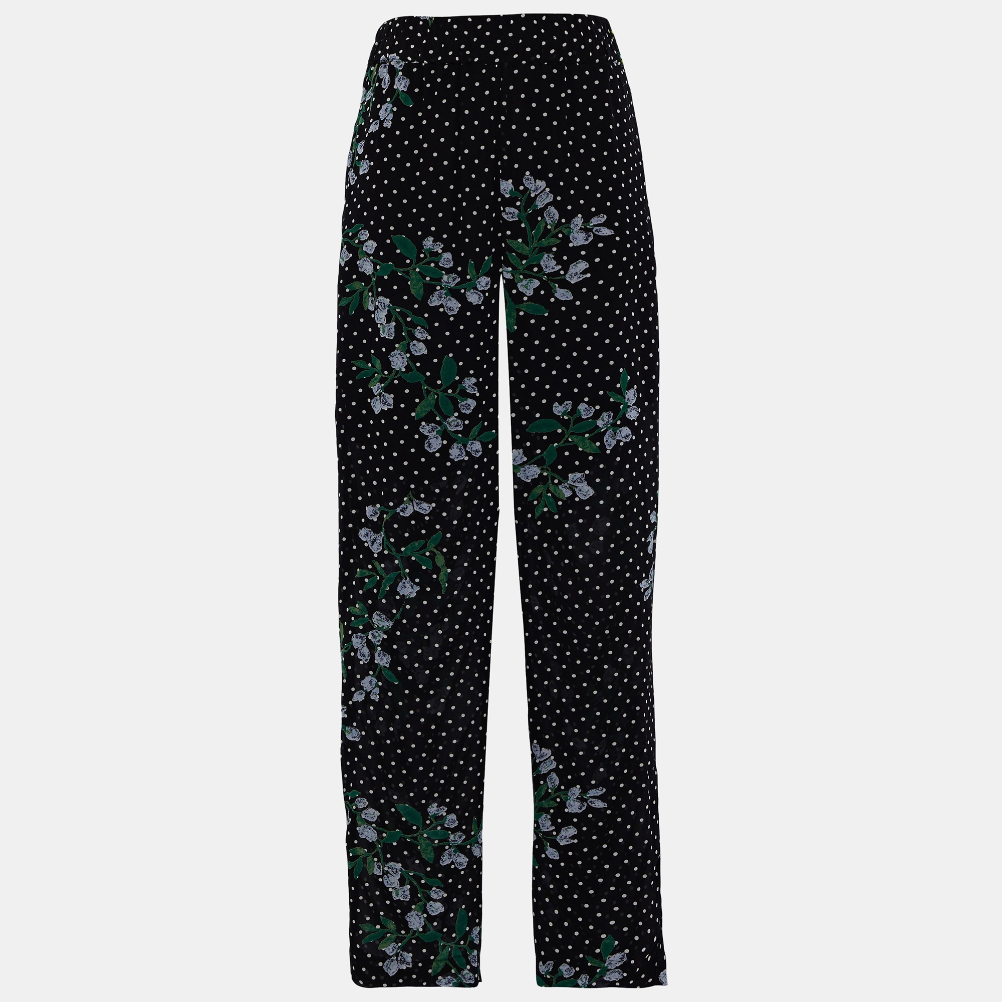 

Ganni Black Floral Polka Crepe Tapered Trousers  (EU 36