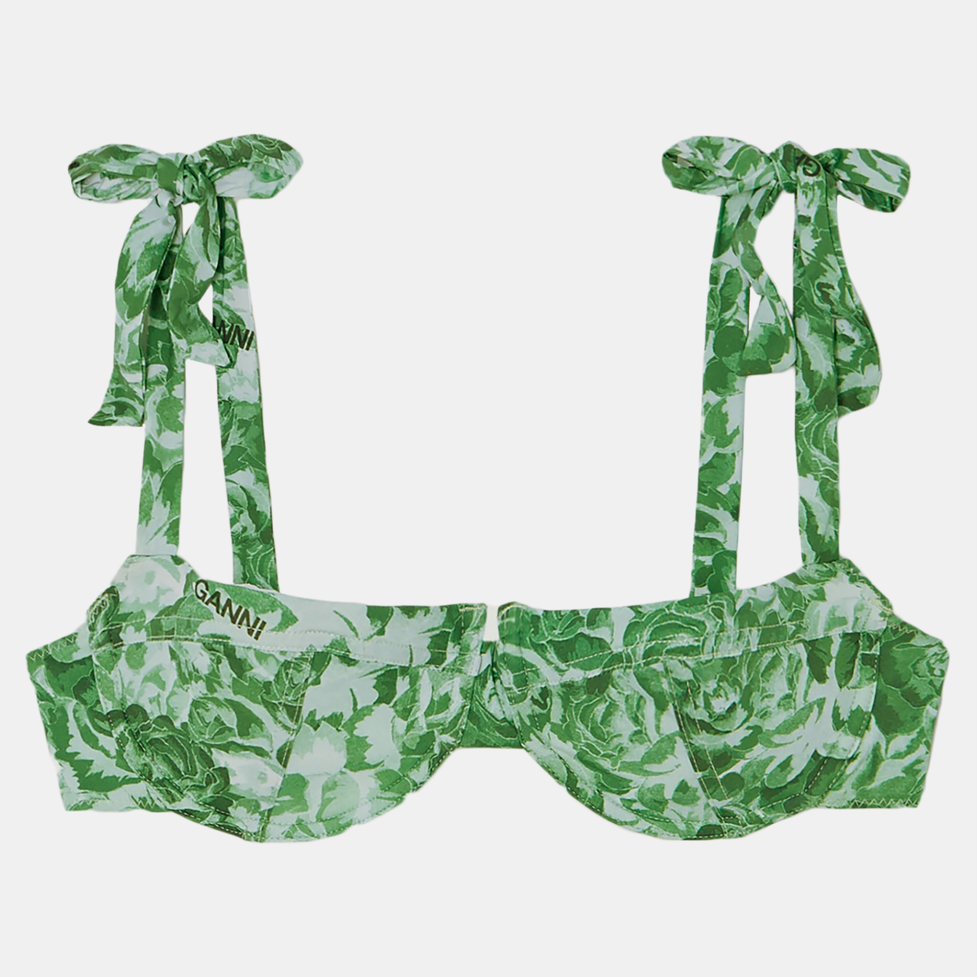 Pre-owned Ganni Poliammide Riciclato Bikini Top 42 In Green