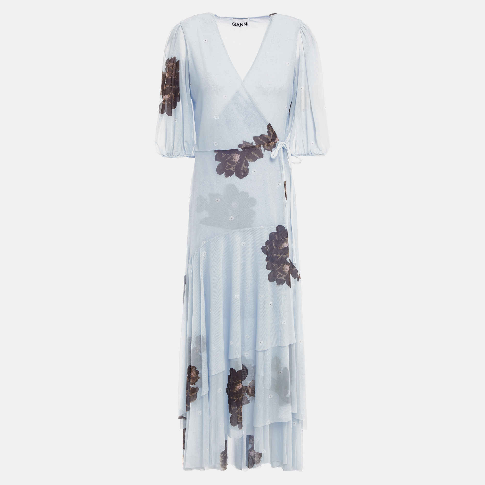 

Ganni Blue Floral Print Mesh Midi Dress M (EU 38)