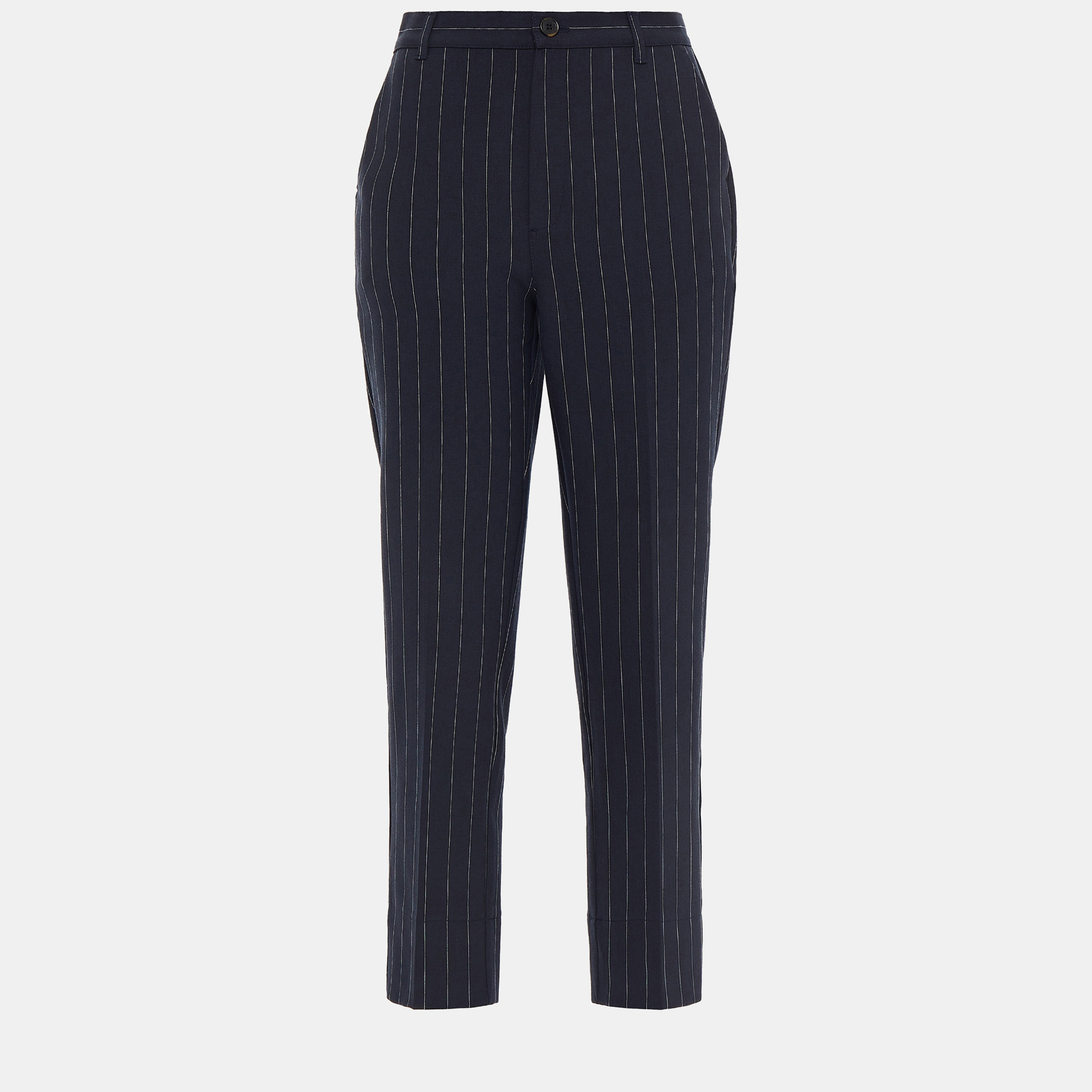 Pre-owned Ganni Polyester Tapered Pants 42 In Navy Blue
