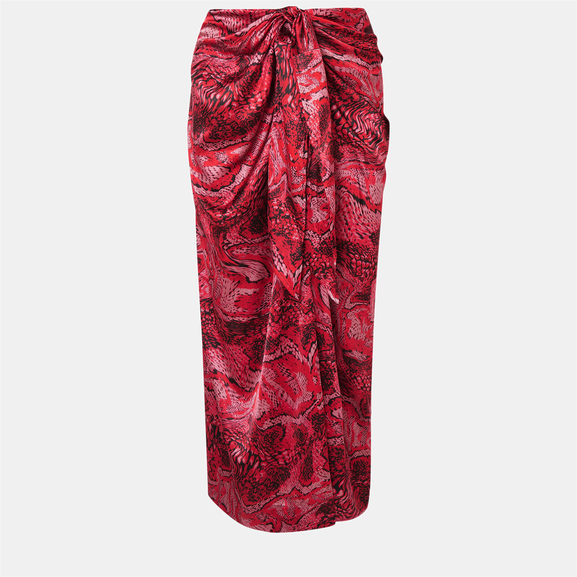 Pre-owned Ganni Red Print Satin Maxi Skirt Size 34