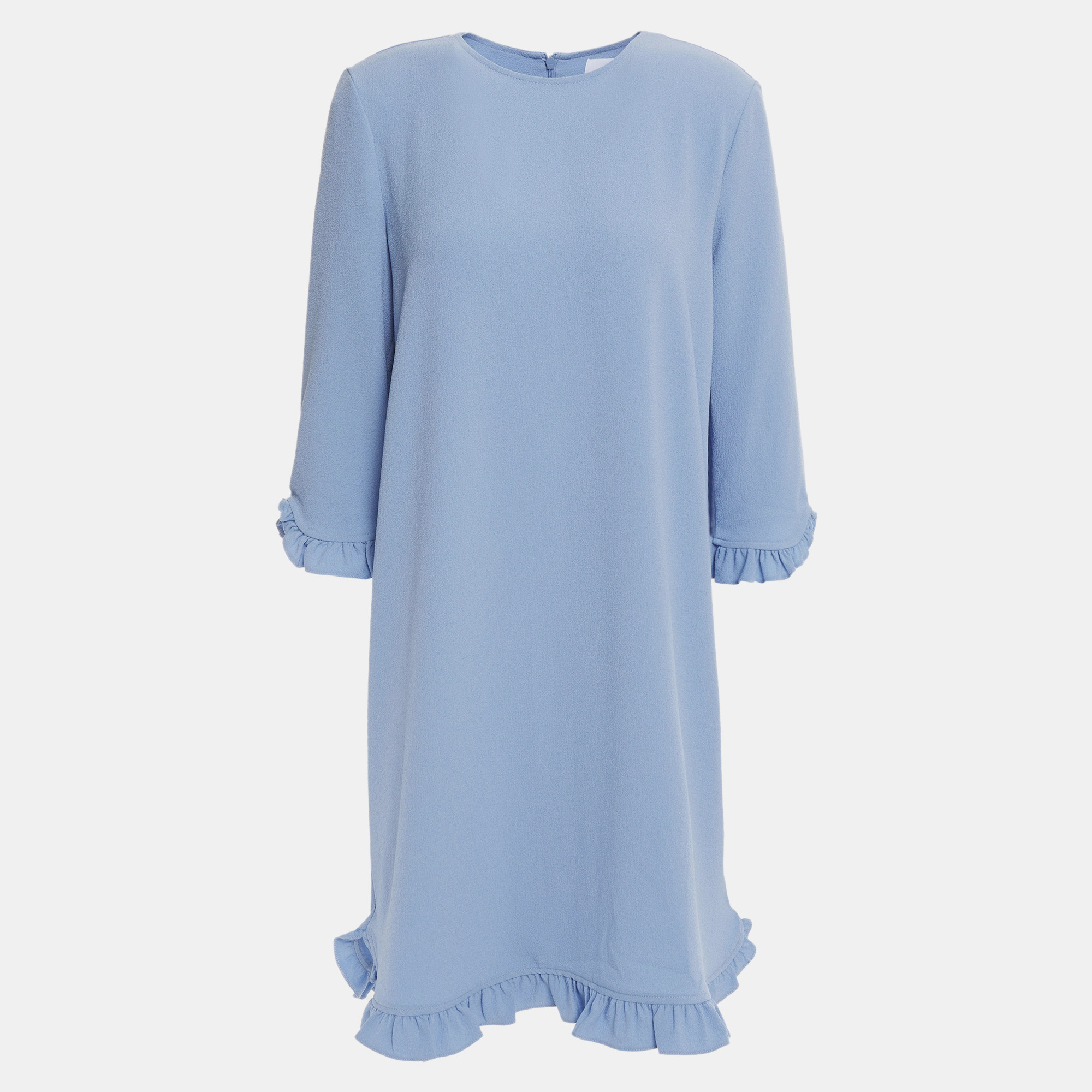 Ganni Blue Crepe Ruffled Shift Dress XS (EU 32)