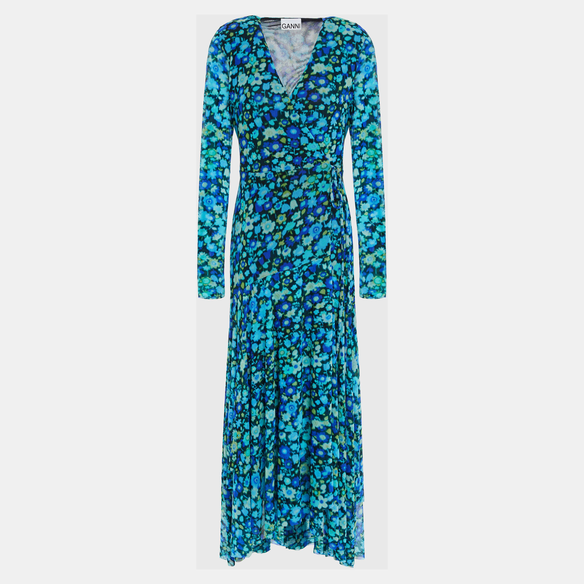 Pre-owned Ganni Polyamid Maxi Dress 44 In Blue