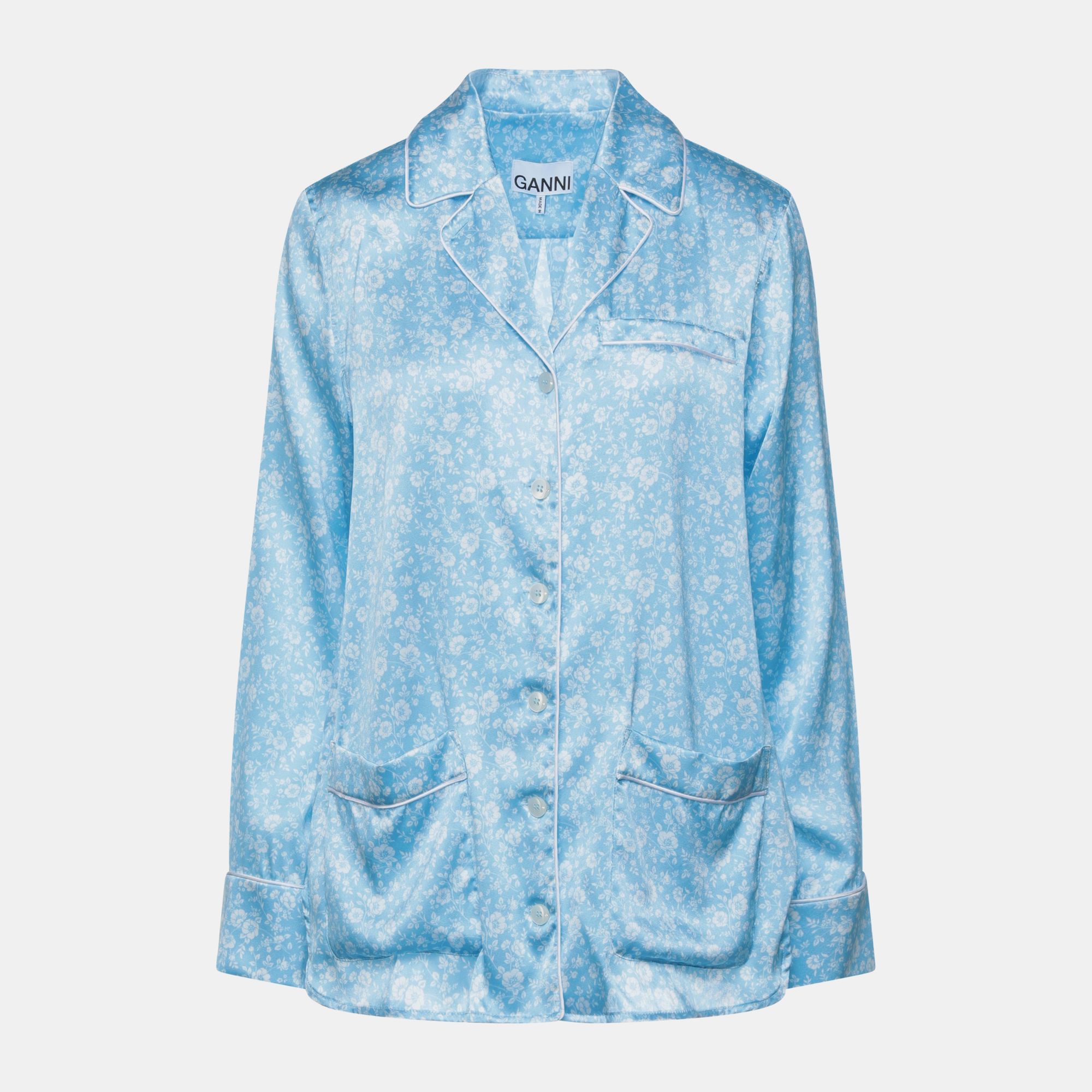 Pre-owned Ganni Silk Shirt 34 In Blue