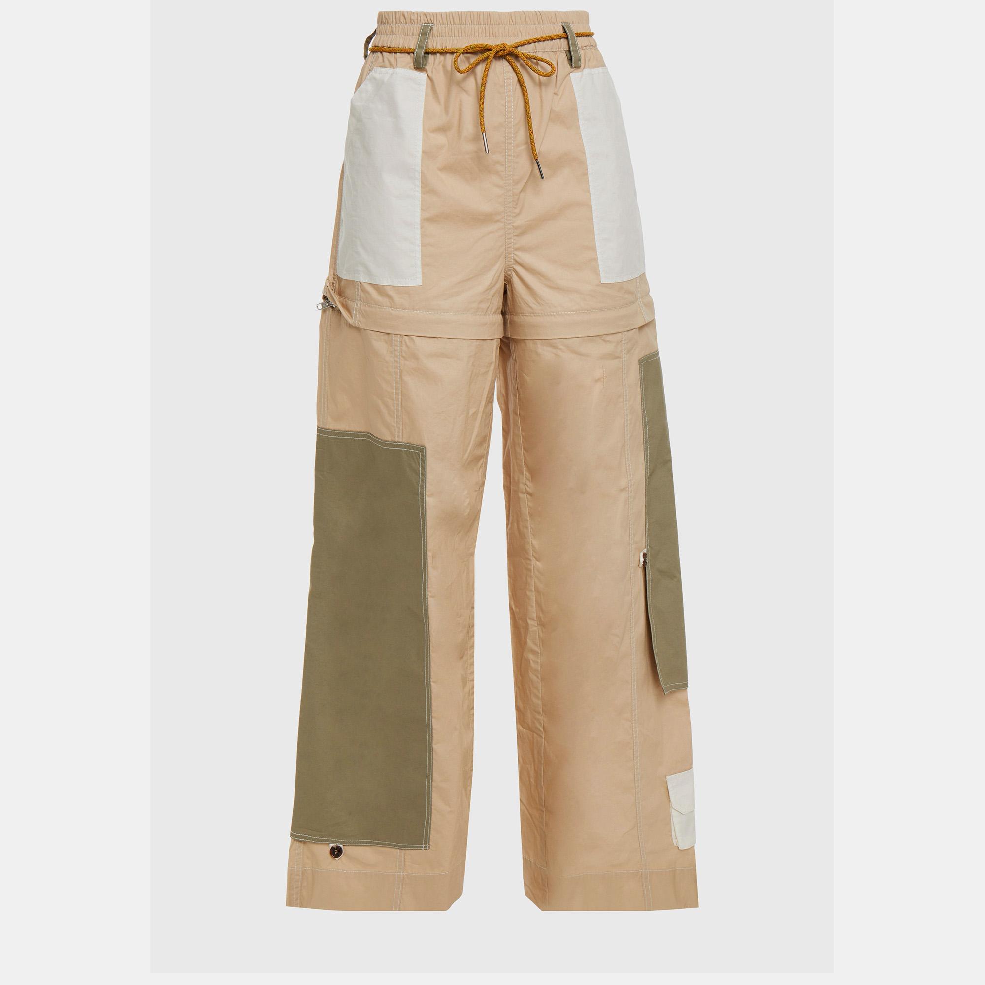 Ganni Beige/Green Cotton Wide Leg Pants L (EU 42)