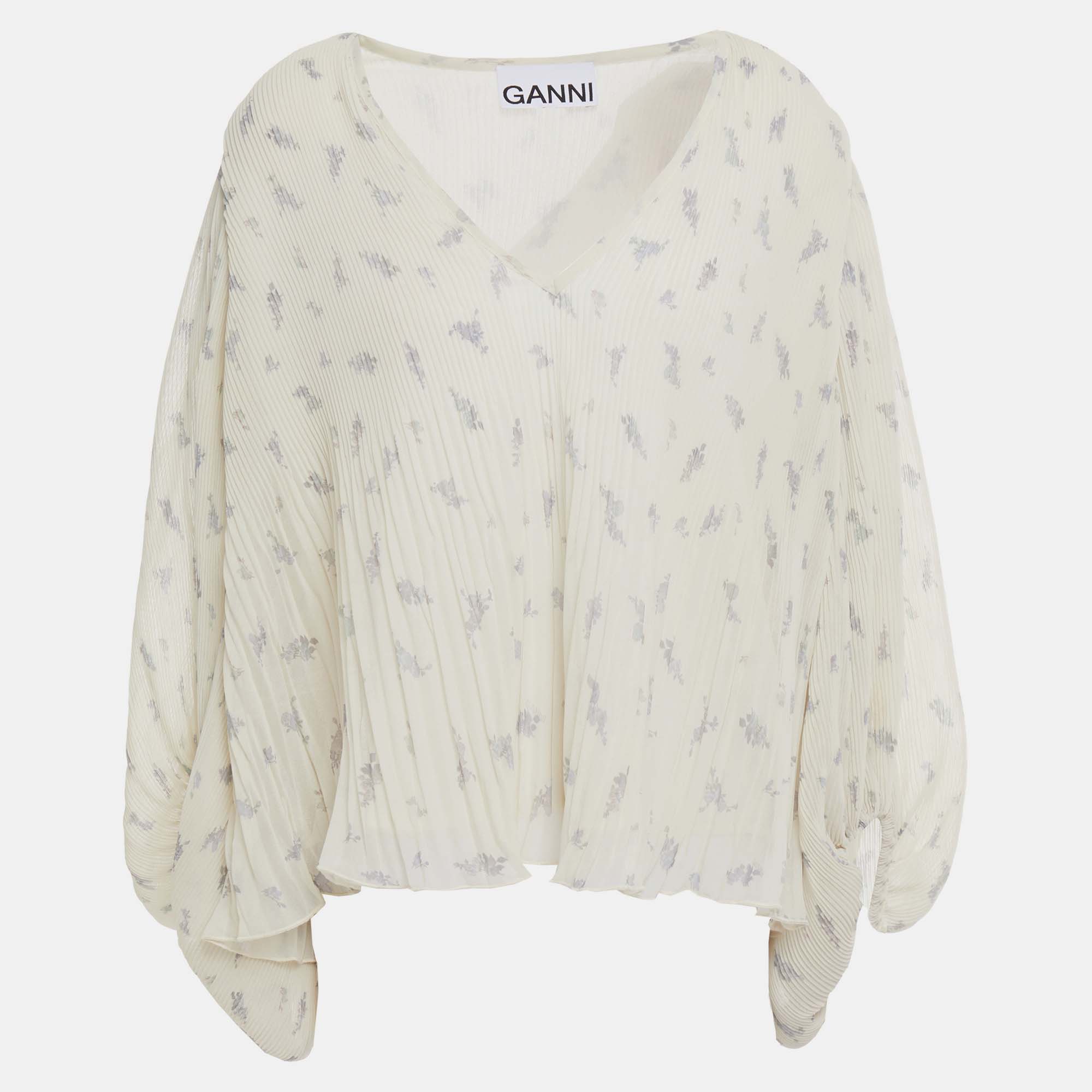 

Ganni Recycled polyester Long Sleeved Top EU 38, Cream