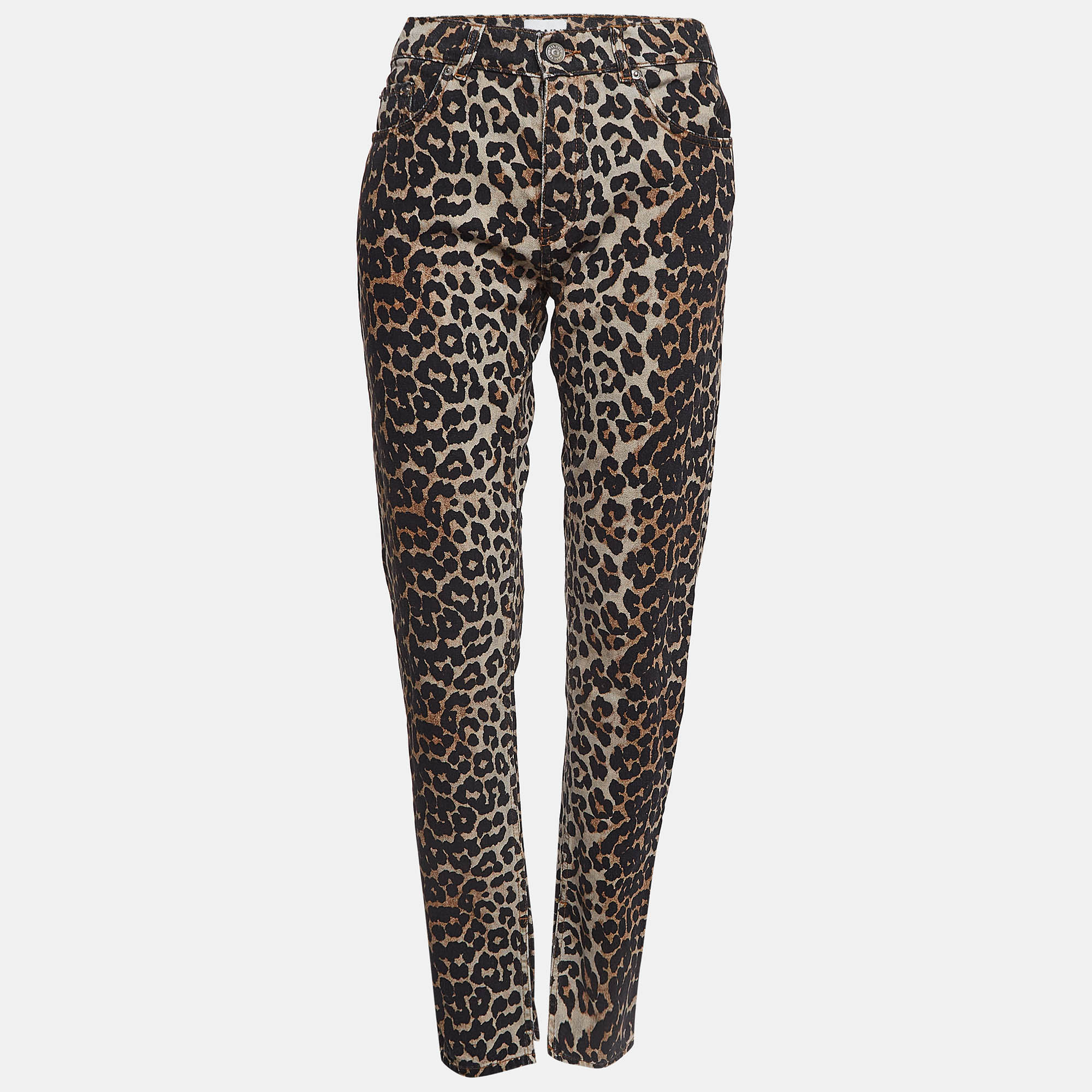 

Ganni Brown Leopard Print Denim Trousers L Waist 31"