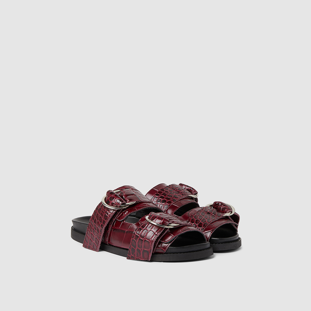 

Ganni Red Buckled Croc-Effect Leather Slides Size IT