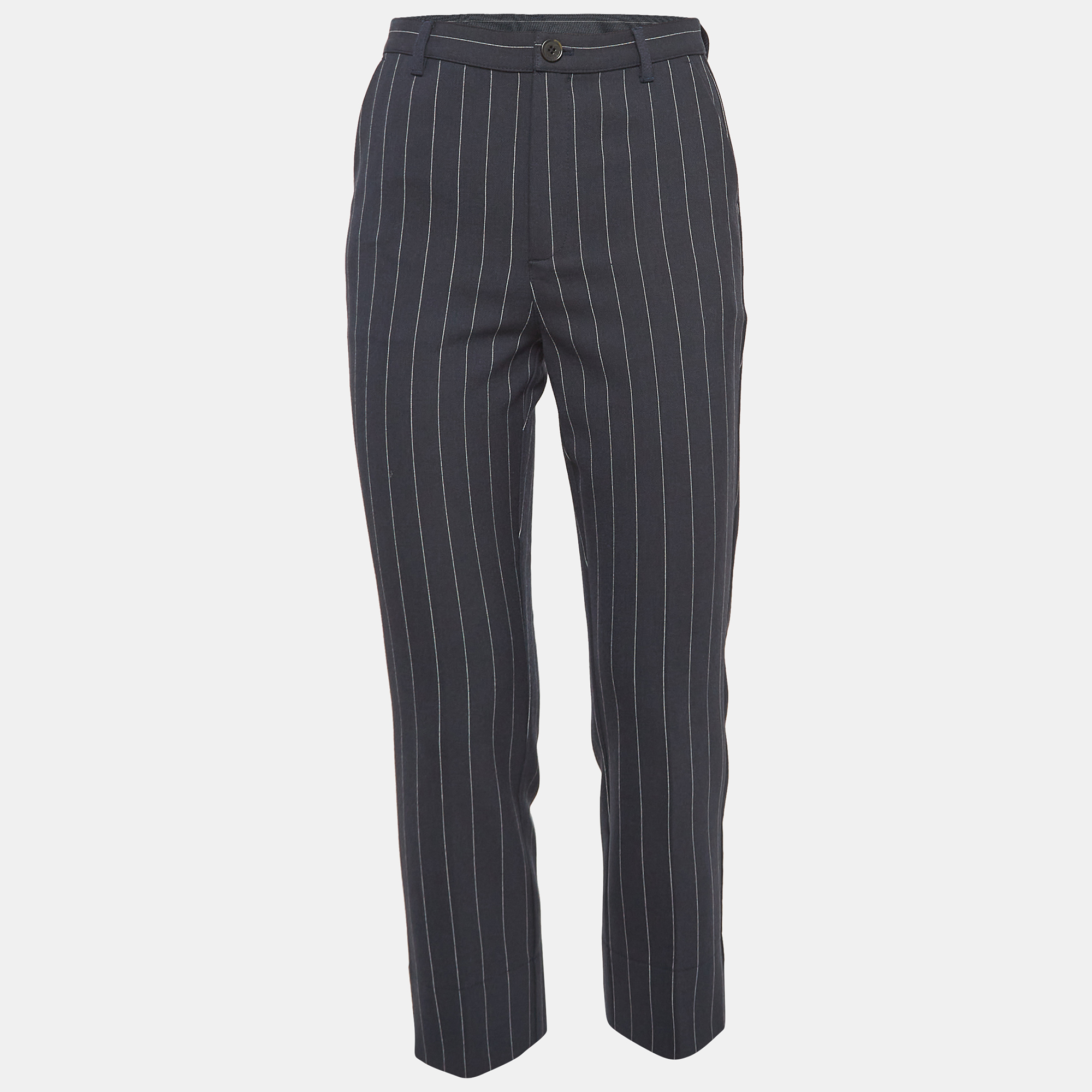 

Ganni Navy Blue Pinstripe Crepe Formal Pants XS