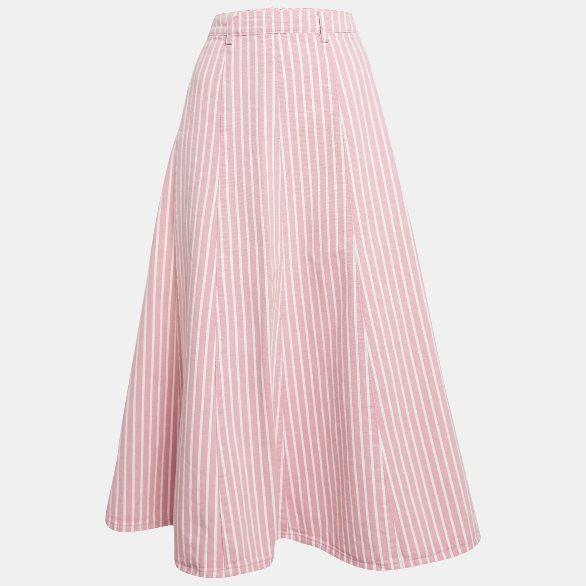 

Ganni Pink Stripe Denim Midi Skirt M