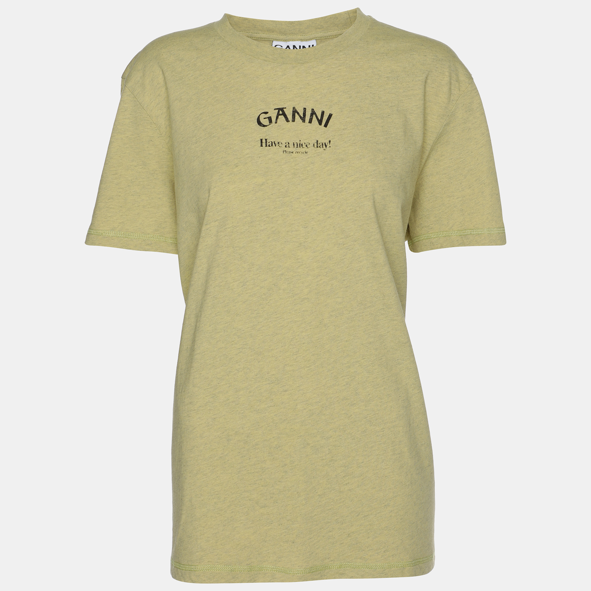 

Ganni Leek Yellow Logo Print T-Shirt L, Green