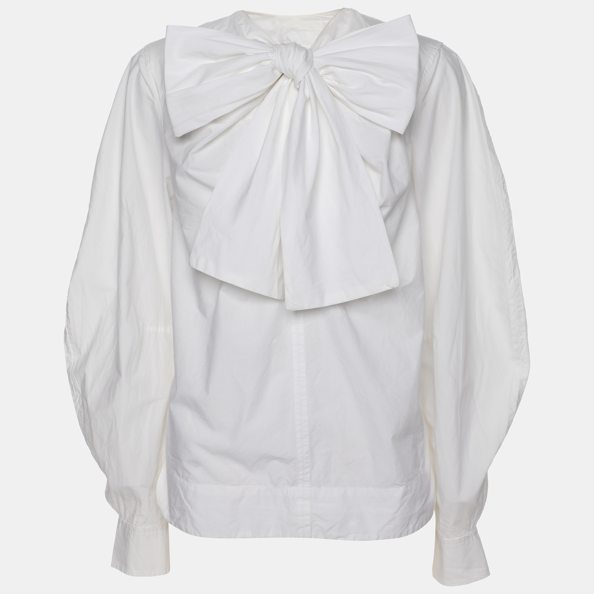 

Ganni White Cotton Cropped Sleeve Bow Top XS