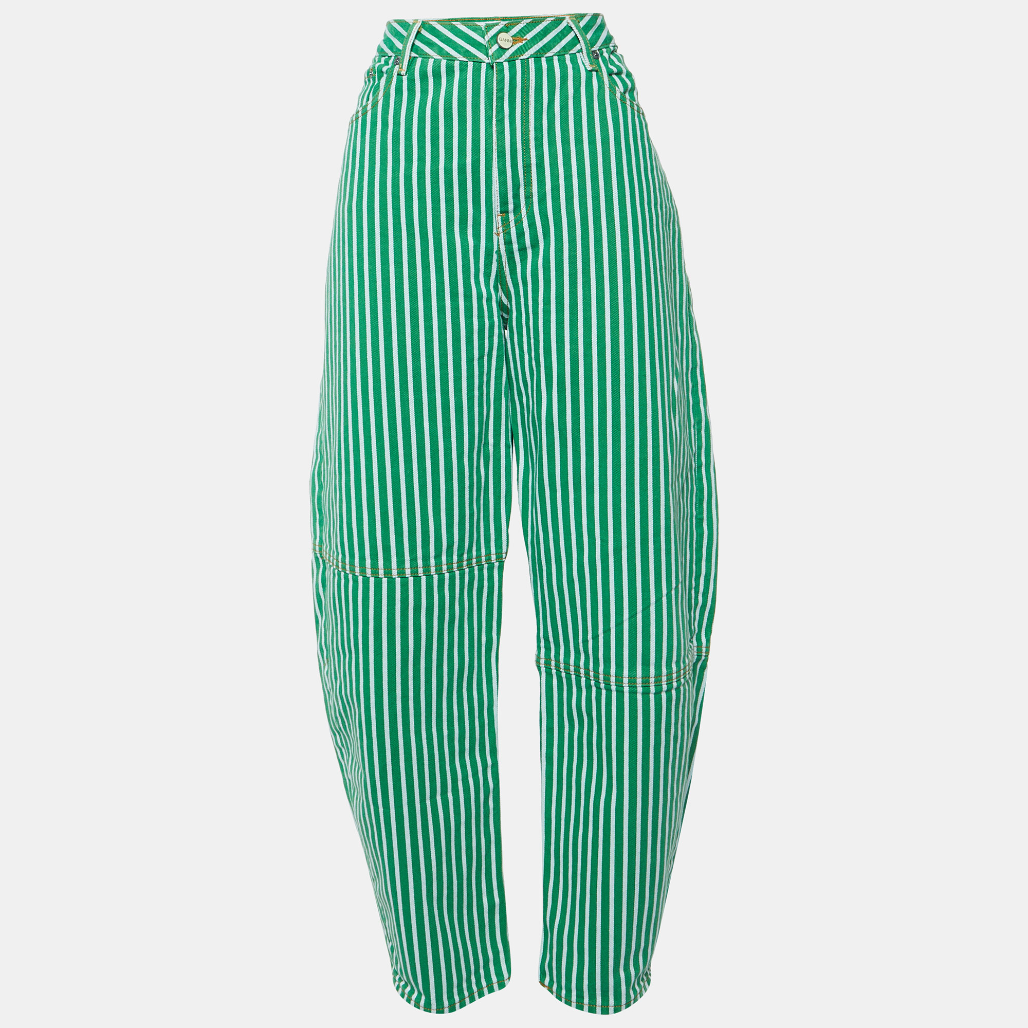 

Ganni Green Striped Cotton Stary Baggy Jeans L/Waist 33"