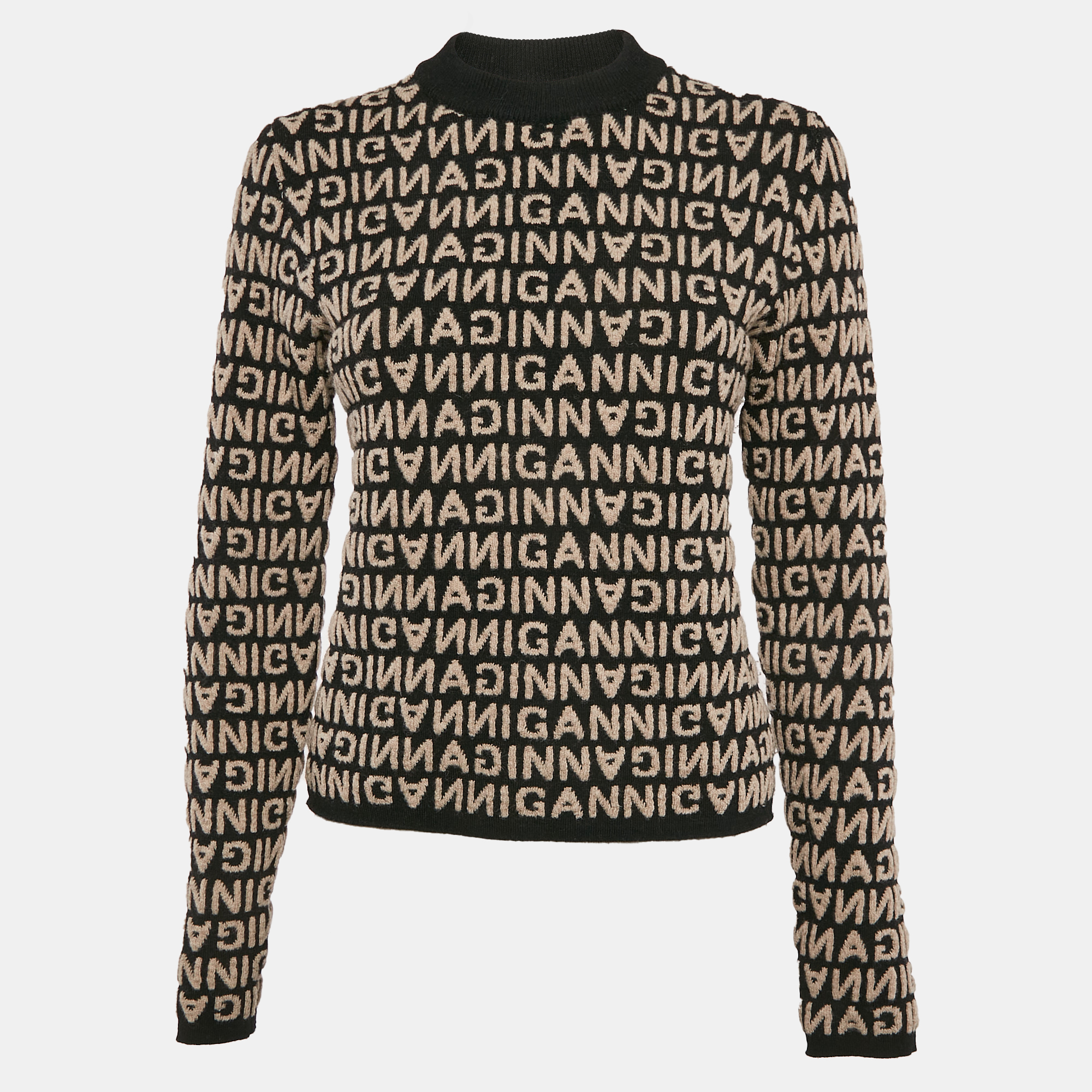 

Ganni Black/Beige Monogram Pattern Wool Blend Sweater M