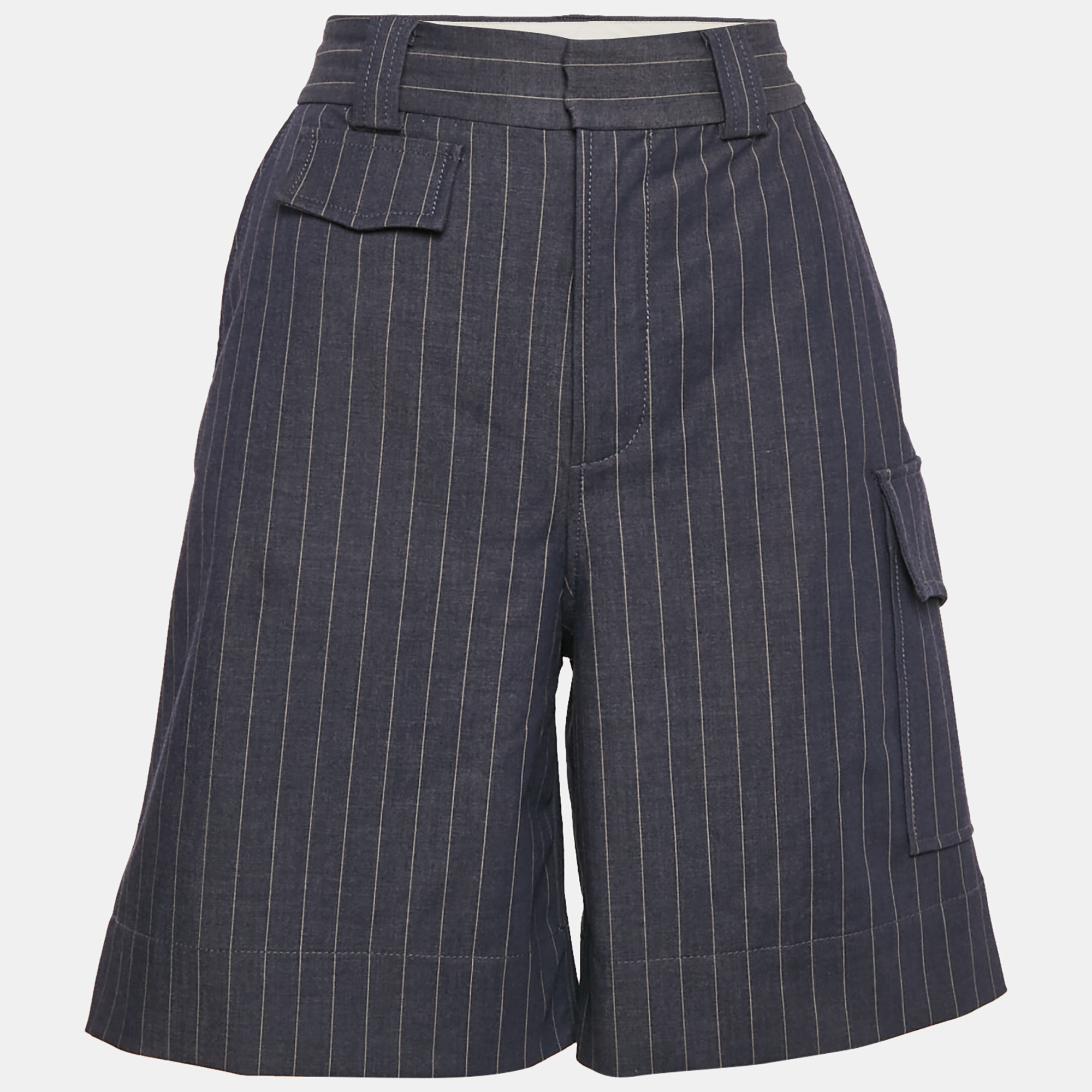 

Ganni Blue Pinstripe Gabardine Shorts S