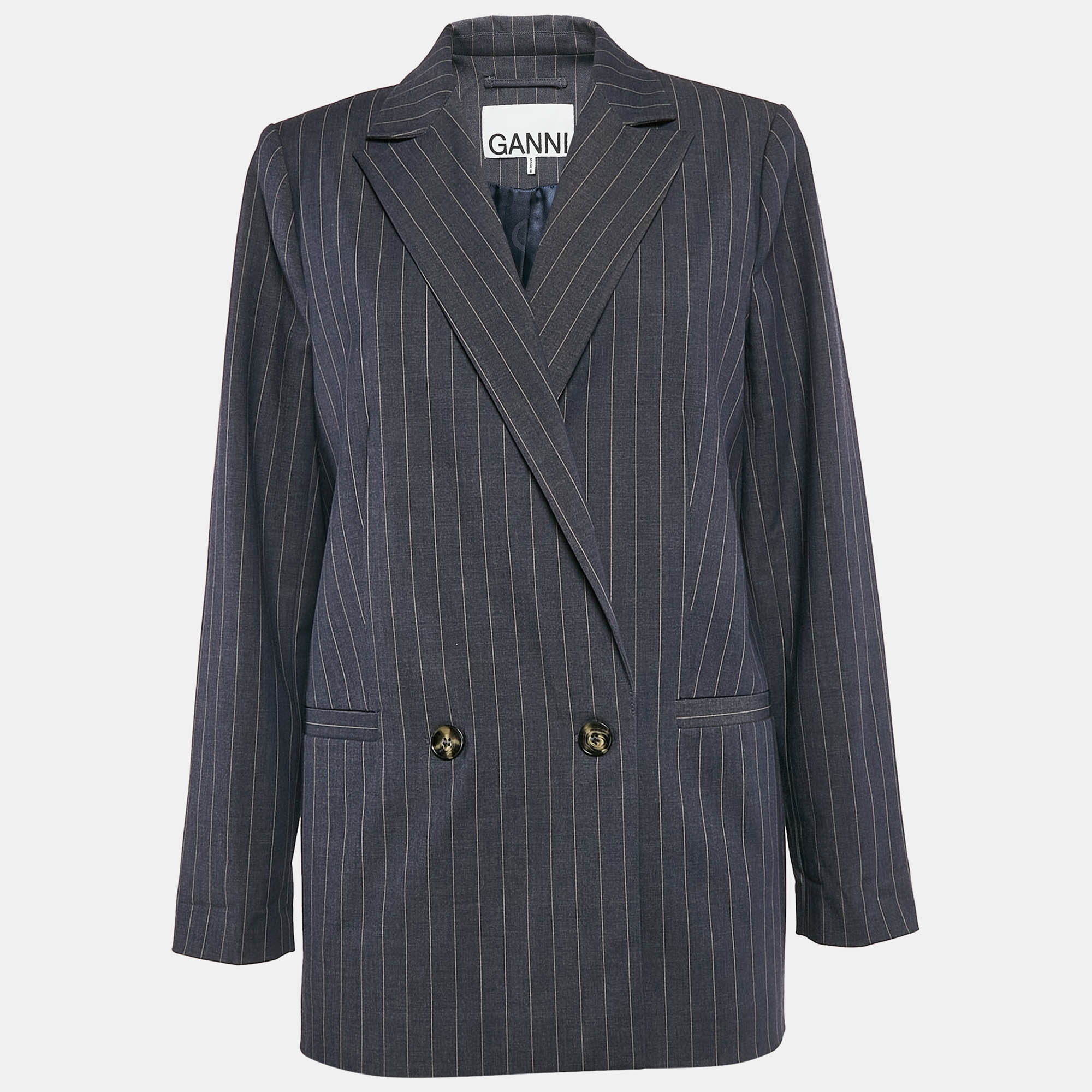 

Ganni Blue Pinstripe Gabardine Double Breasted Blazer S