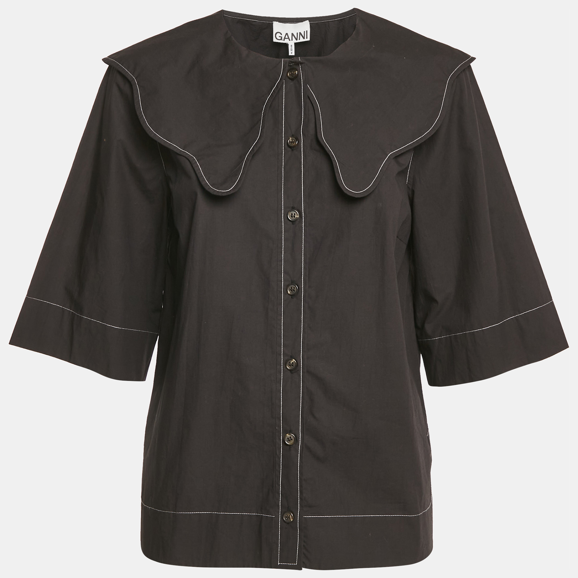 

Ganni Black Cotton Button Front Blouse M