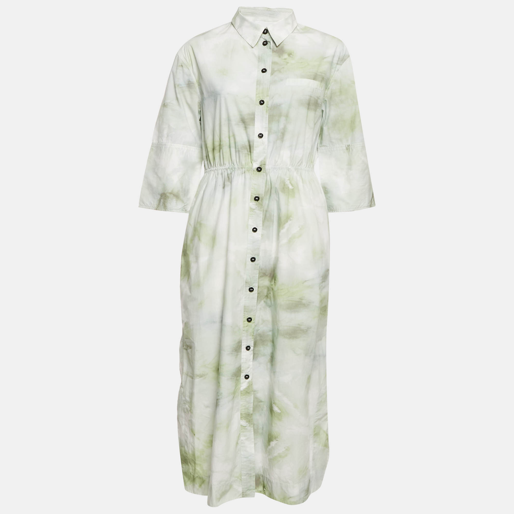 

Ganni Green Tie-Dye Print Button Front Long Shirt Dress M