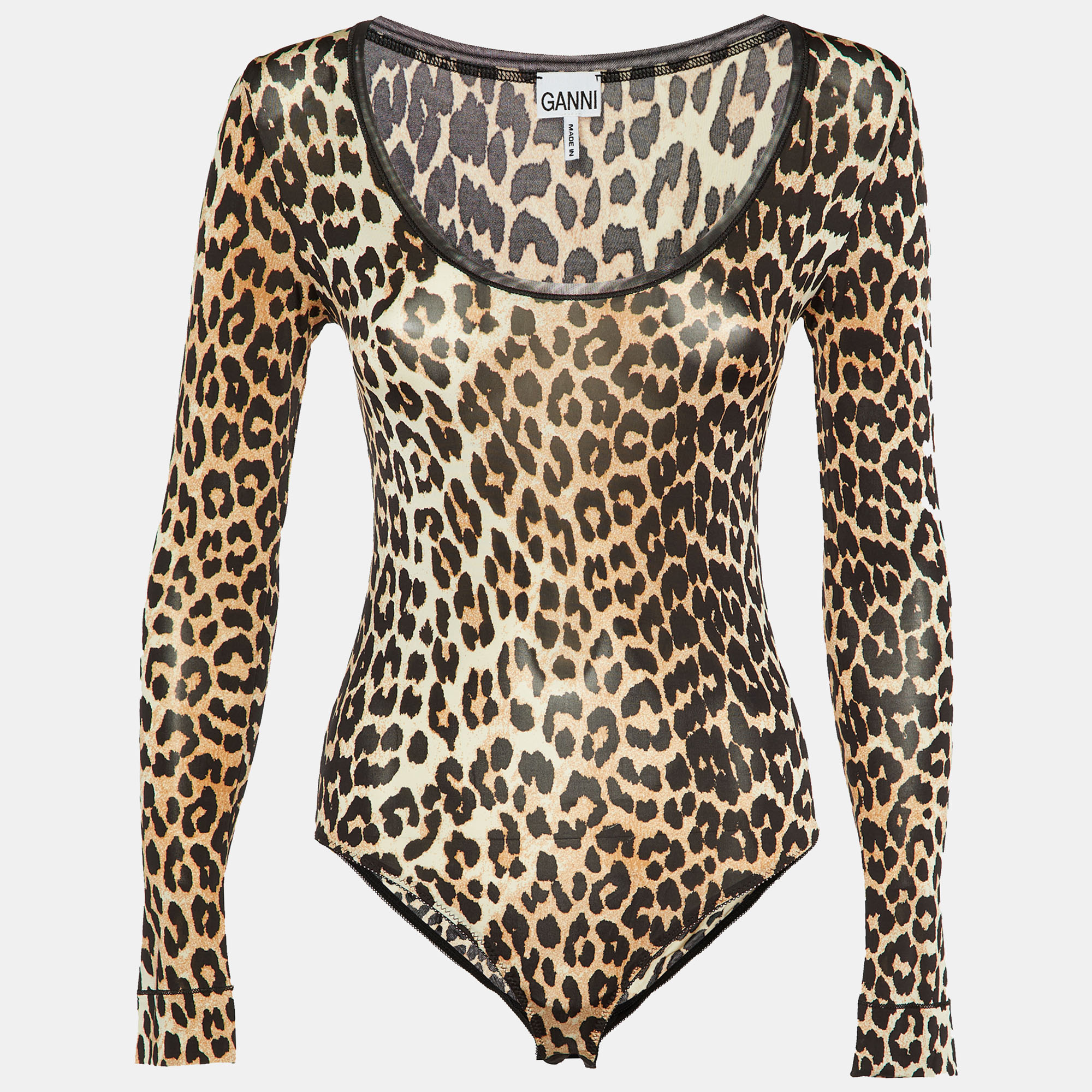 

Ganni Brown Animal Printed Jersey Bodysuit S