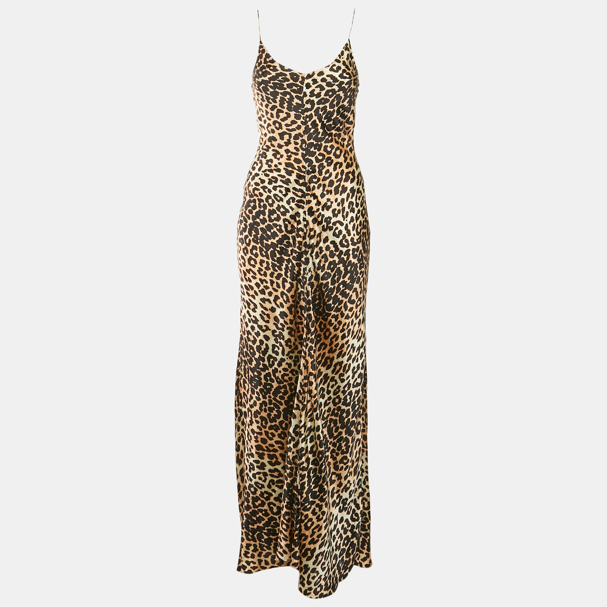 

Ganni Brown Leopard Print Silk Sleeveless Maxi Dress S