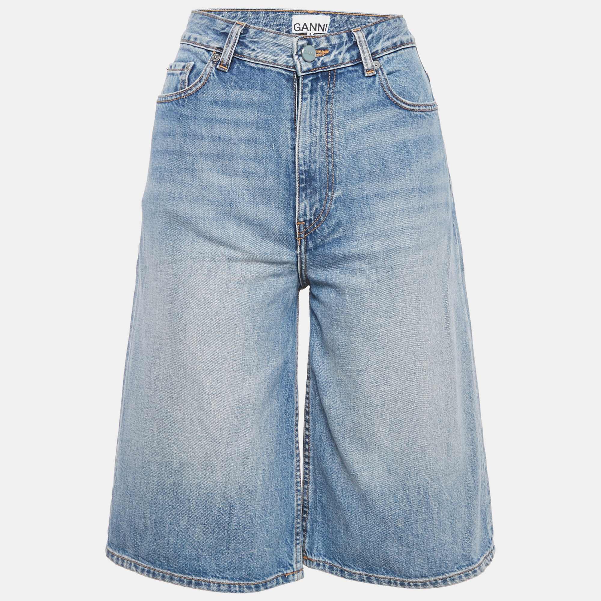 

Ganni Blue Faded Denim Bermuda Shorts S Waist 26"
