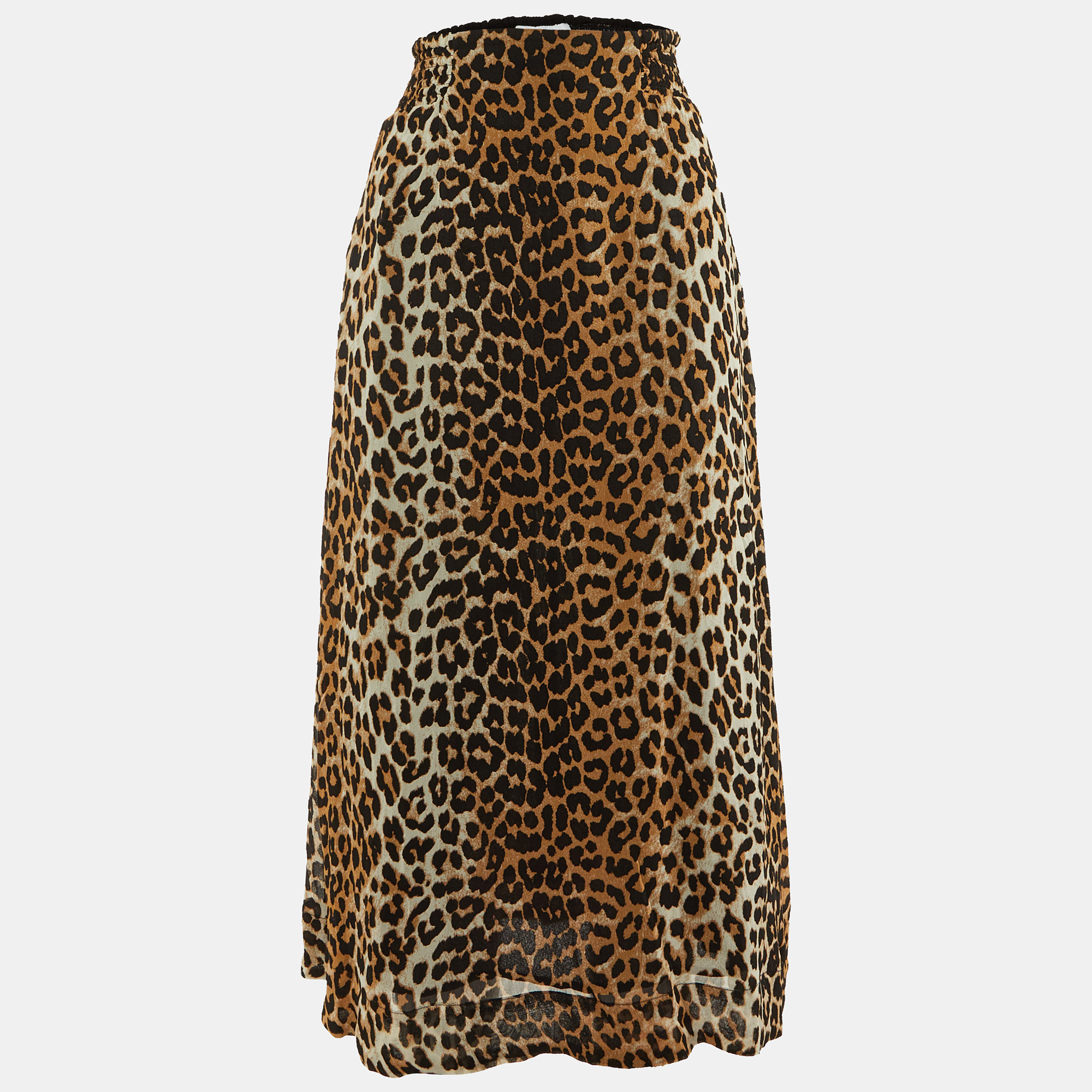 

Ganni Beige Leopard Print Crepe Midi Skirt XXS