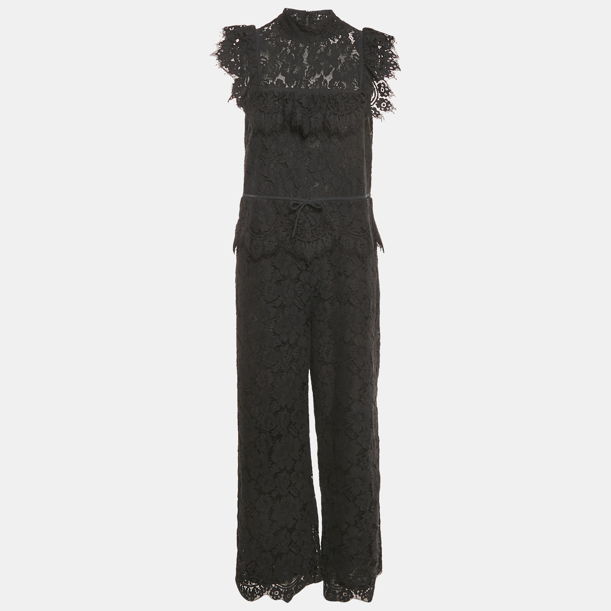

Ganni Black Corded Lace Ruffled Jumpsuit S