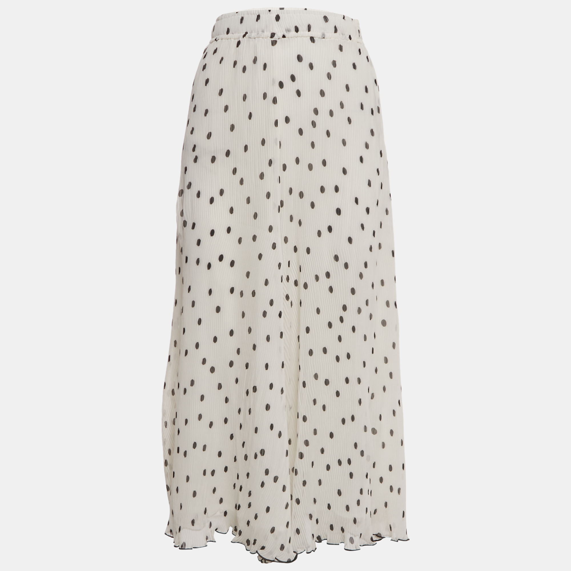 Pre-owned Ganni White Polka Dot Print Chiffon Plisse Midi Skirt S