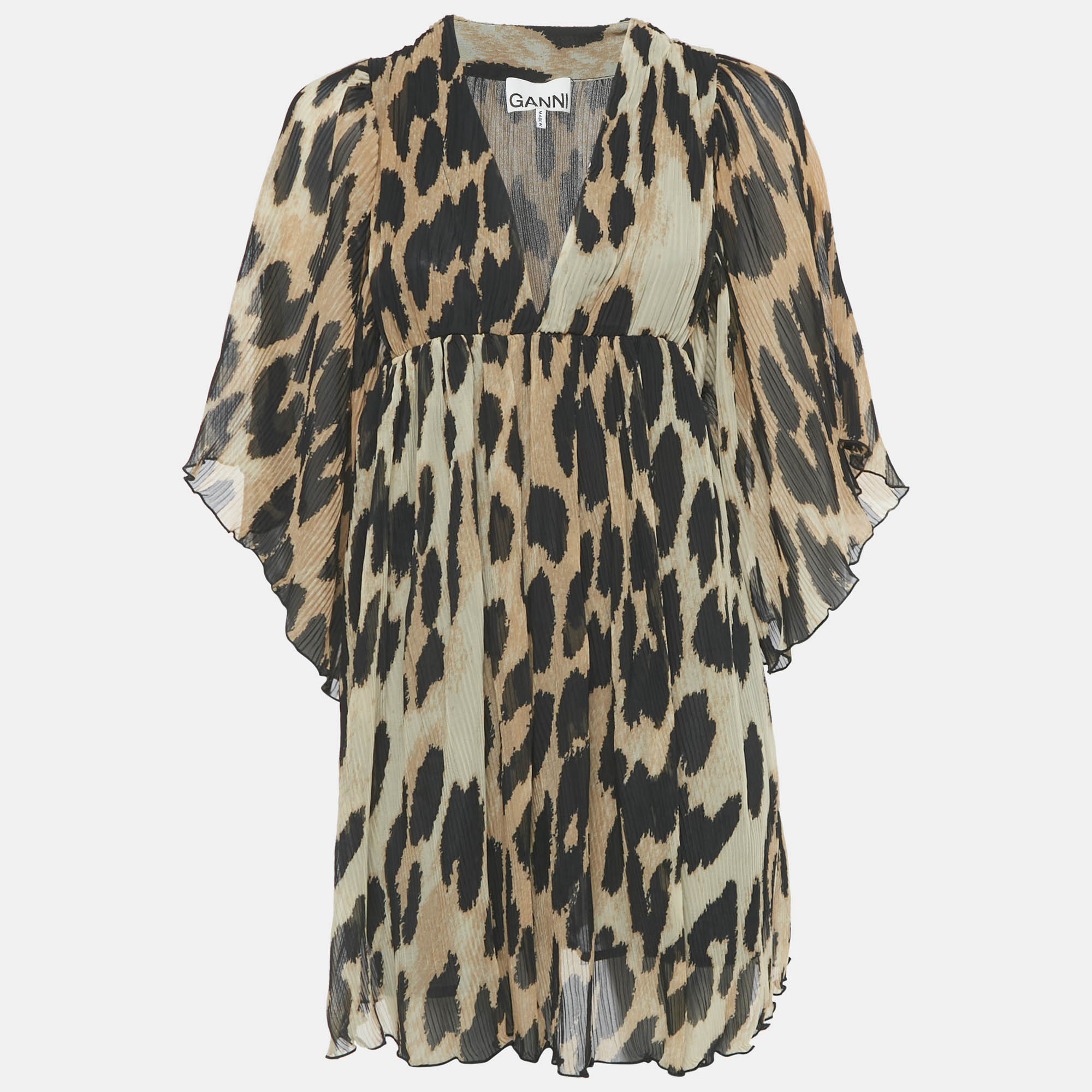 

Ganni Brown Leopard Print Plissé Crepe de Chine Mini Dress XXS/XS