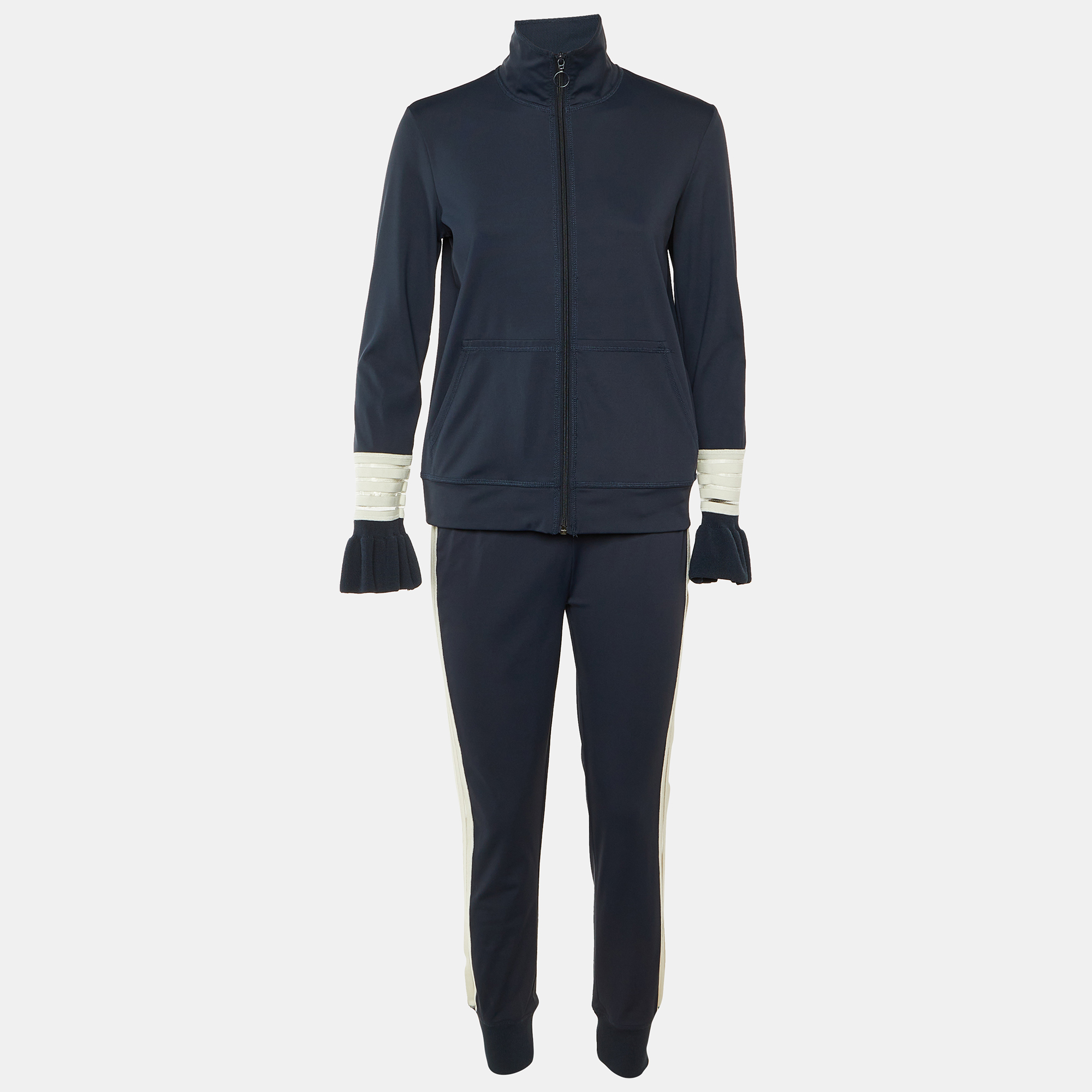 

Ganni Navy Blue Striped Detail Jersey Presbourg Track Suit Set S