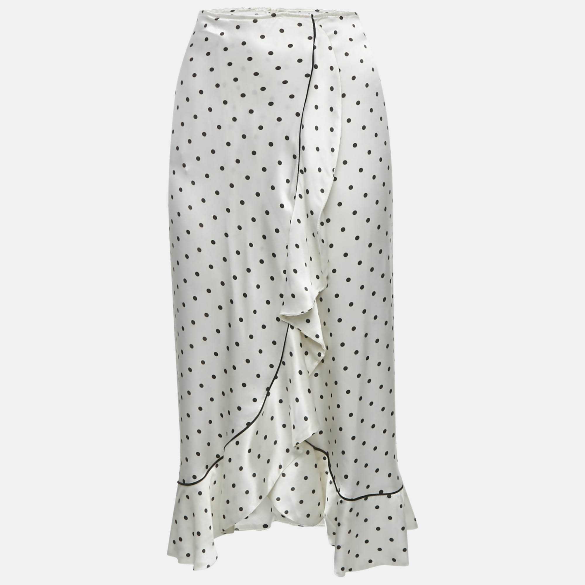 

Ganni White Polka Dots Print Satin Ruffled Midi M