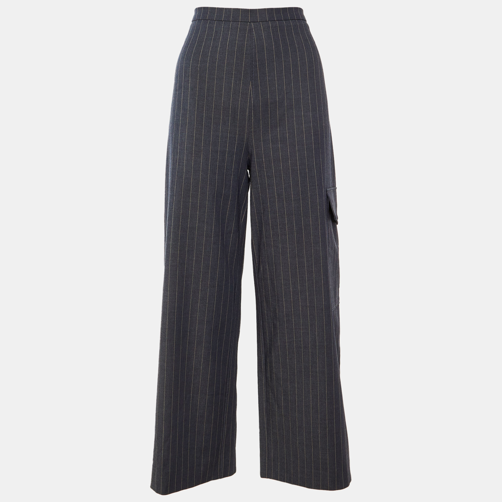 

Ganni Grey Striped Crepe Trousers L