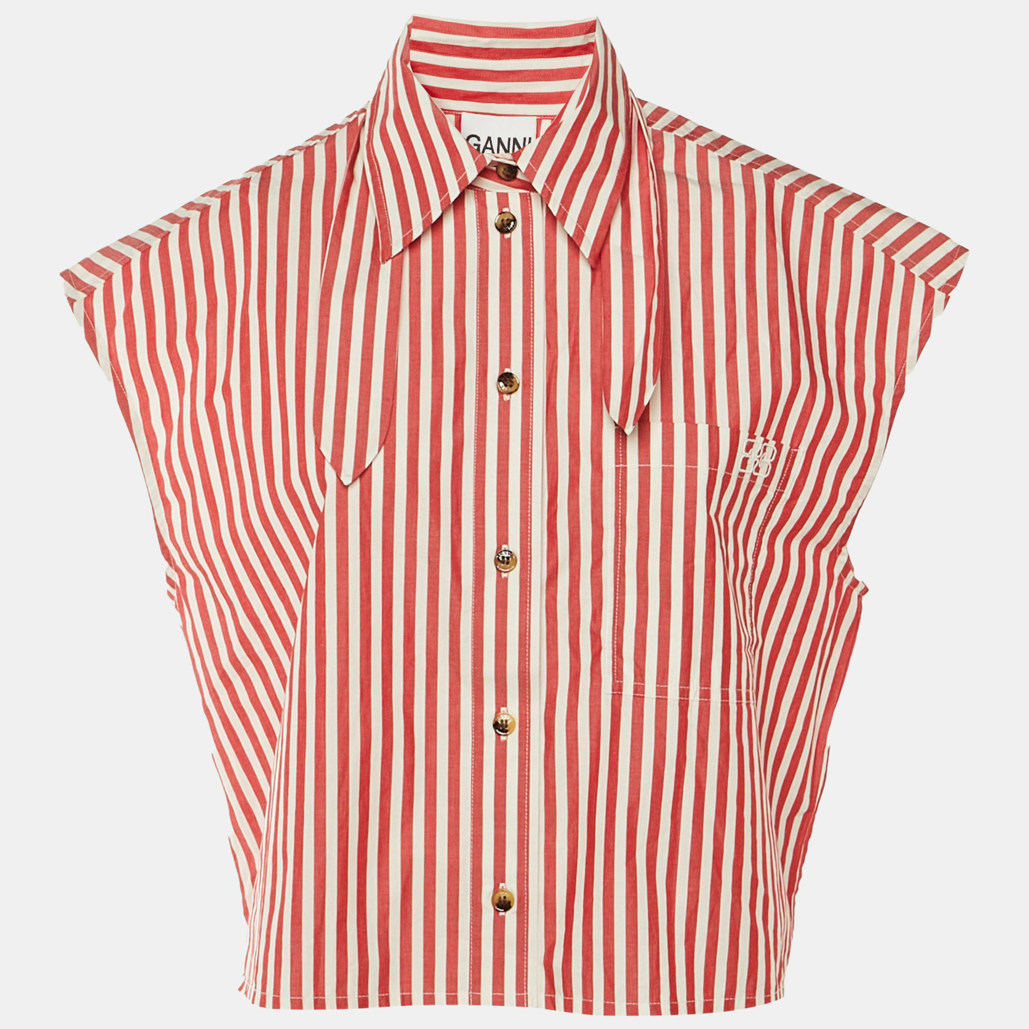 

Ganni Red Striped Cotton Oversized Sleeveless Shirt S