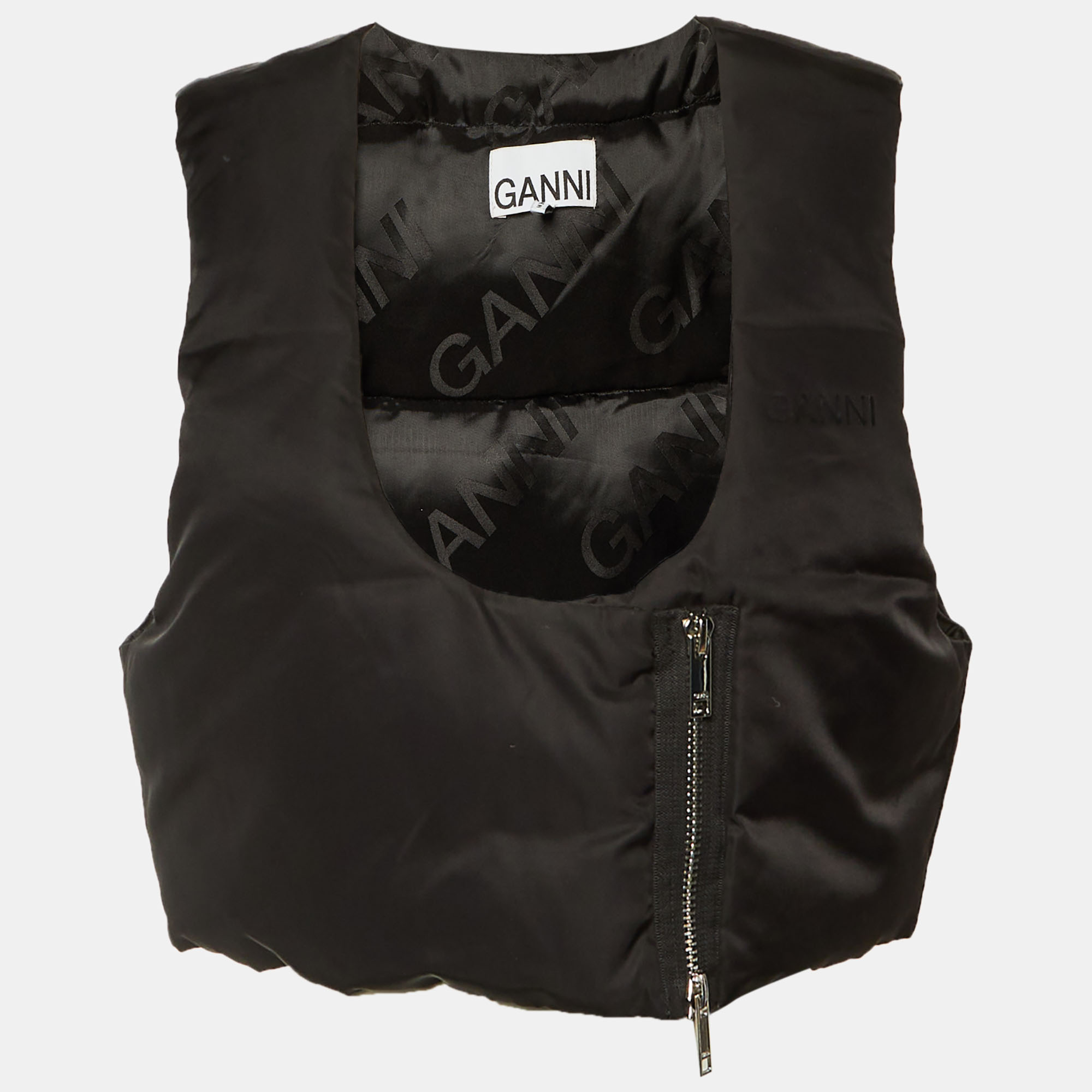 

Ganni Black Padded Asymmetric Cropped Vest L