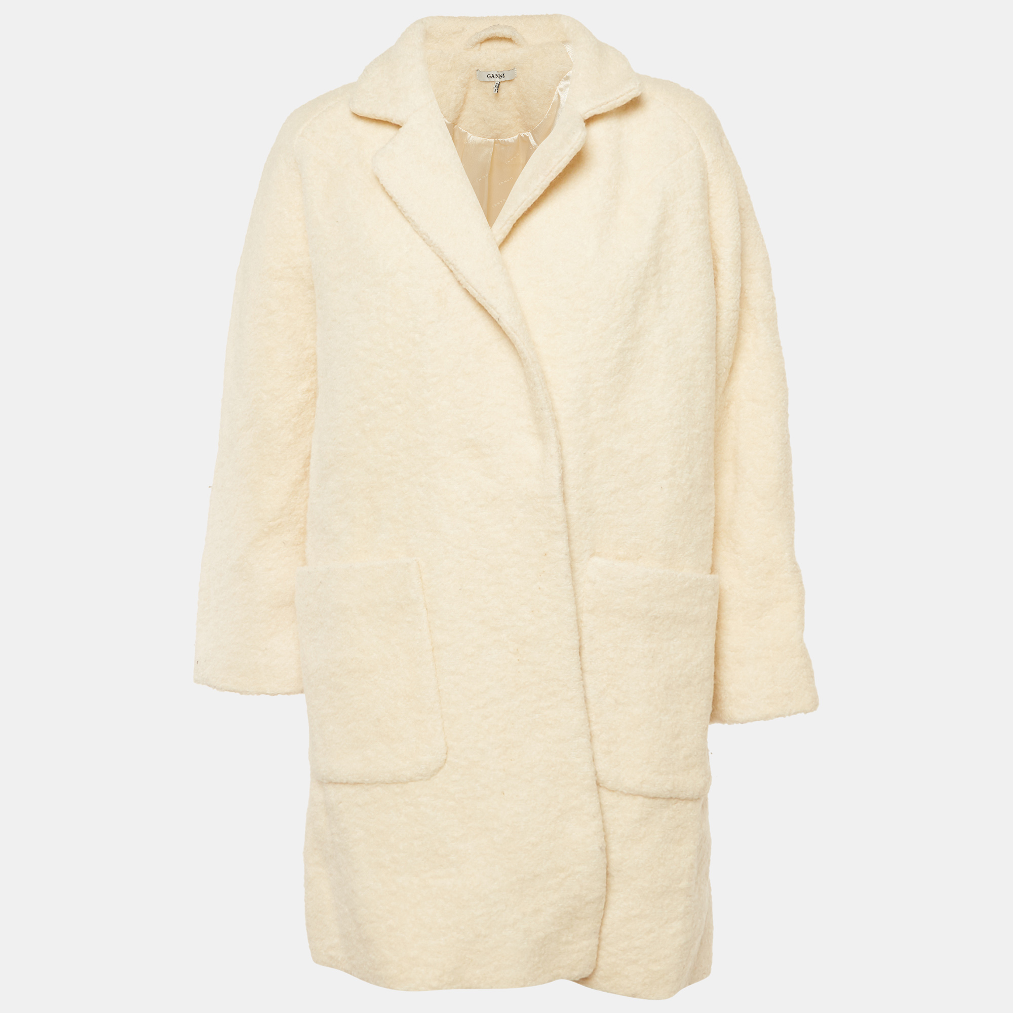 

Ganni Cream Fleece Wool Double Breasted Coat L