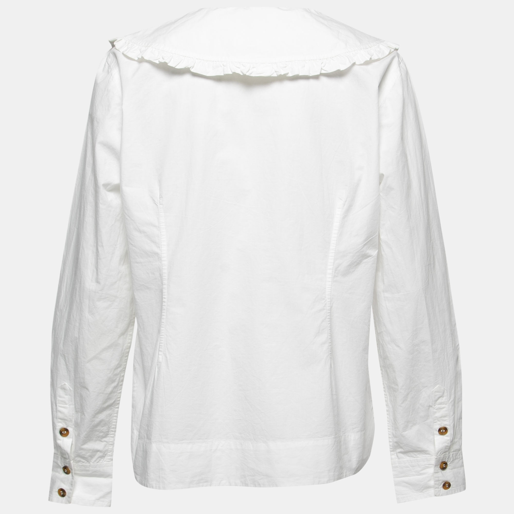 

Ganni White Cotton Oversized Ruffled Collar Shirt