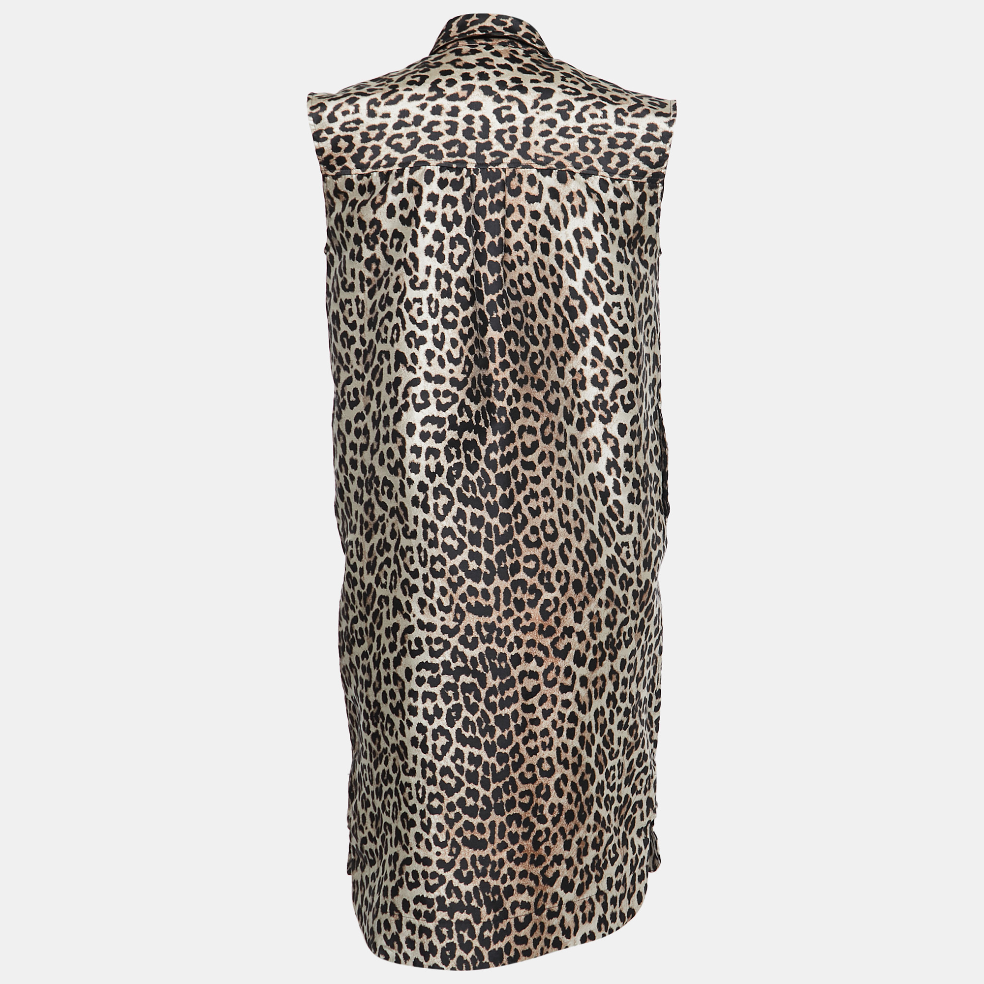 

Ganni Brown Animal Print Jacquard Sleeveless Shirt Dress