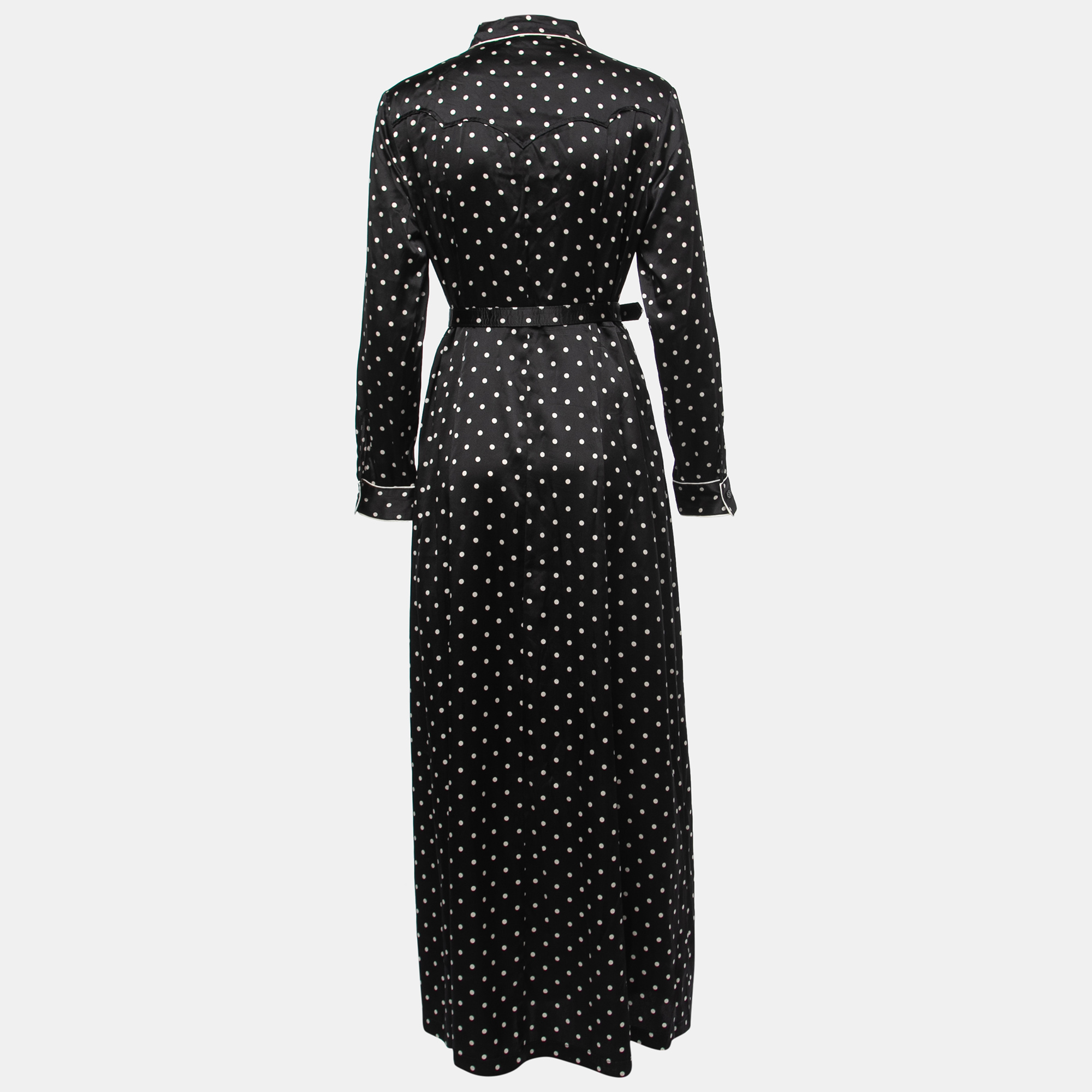 

Ganni Black Polka Dot Printed Silk Button Front Maxi Dress