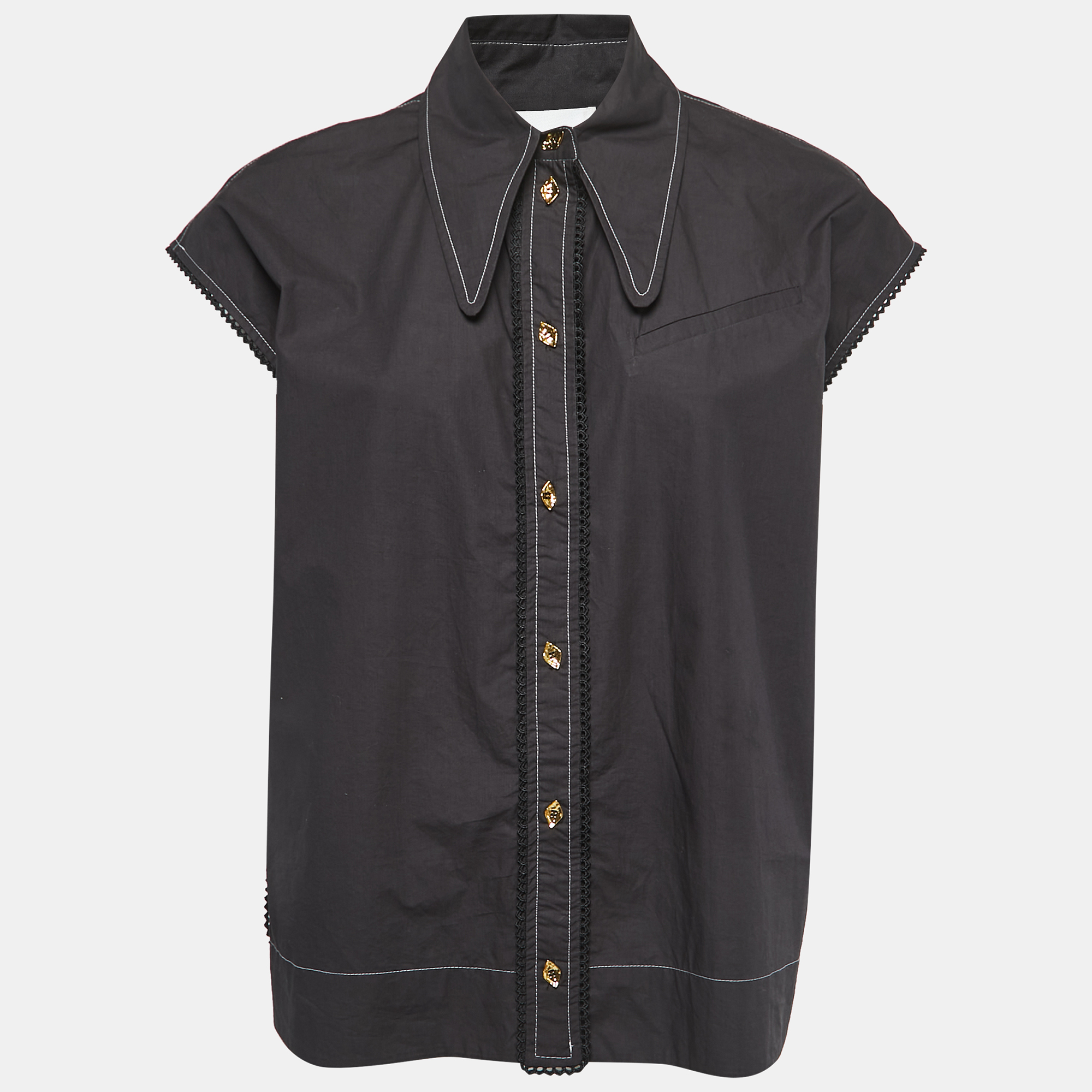 

Ganni Black Cotton Button Front Sleeveless Shirt S