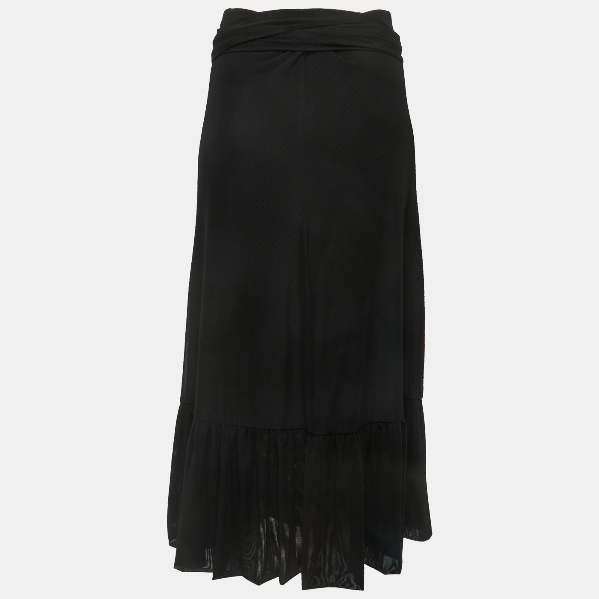 

Ganni Black Stretch Knit Addison Wrap Midi Skirt